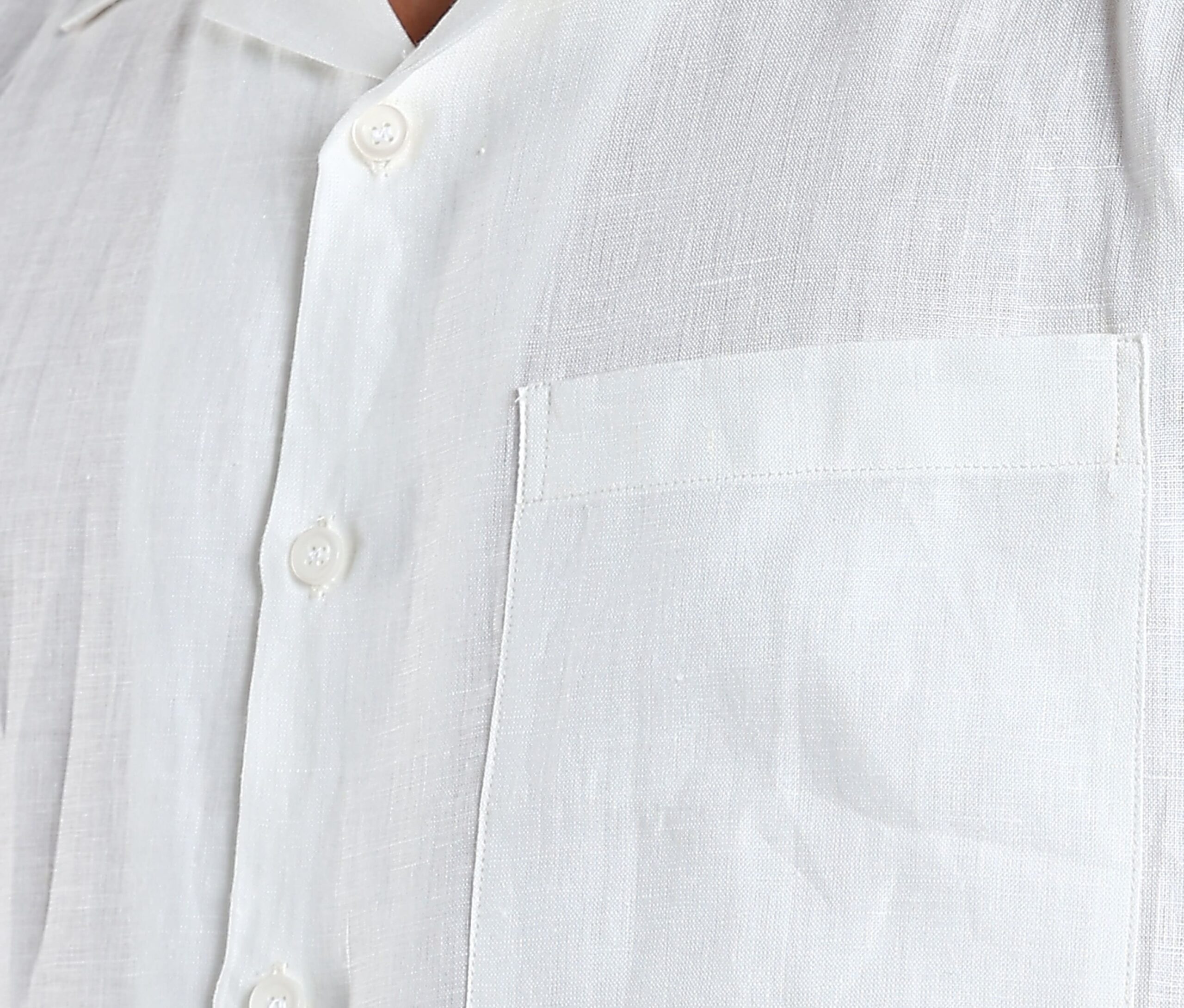 LINEN 100%  MENS SHIRT CUBAN COLLAR  HALF SLEEVES SLIT AT SIDE - WHITE - Image 9