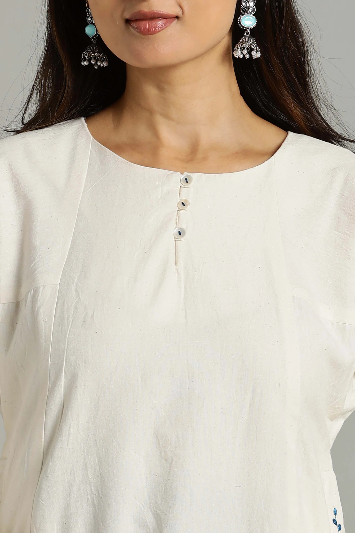 NATURAL DYED YARN HANDLOOM KALIDHAR TUNIC CREAM - Image 5