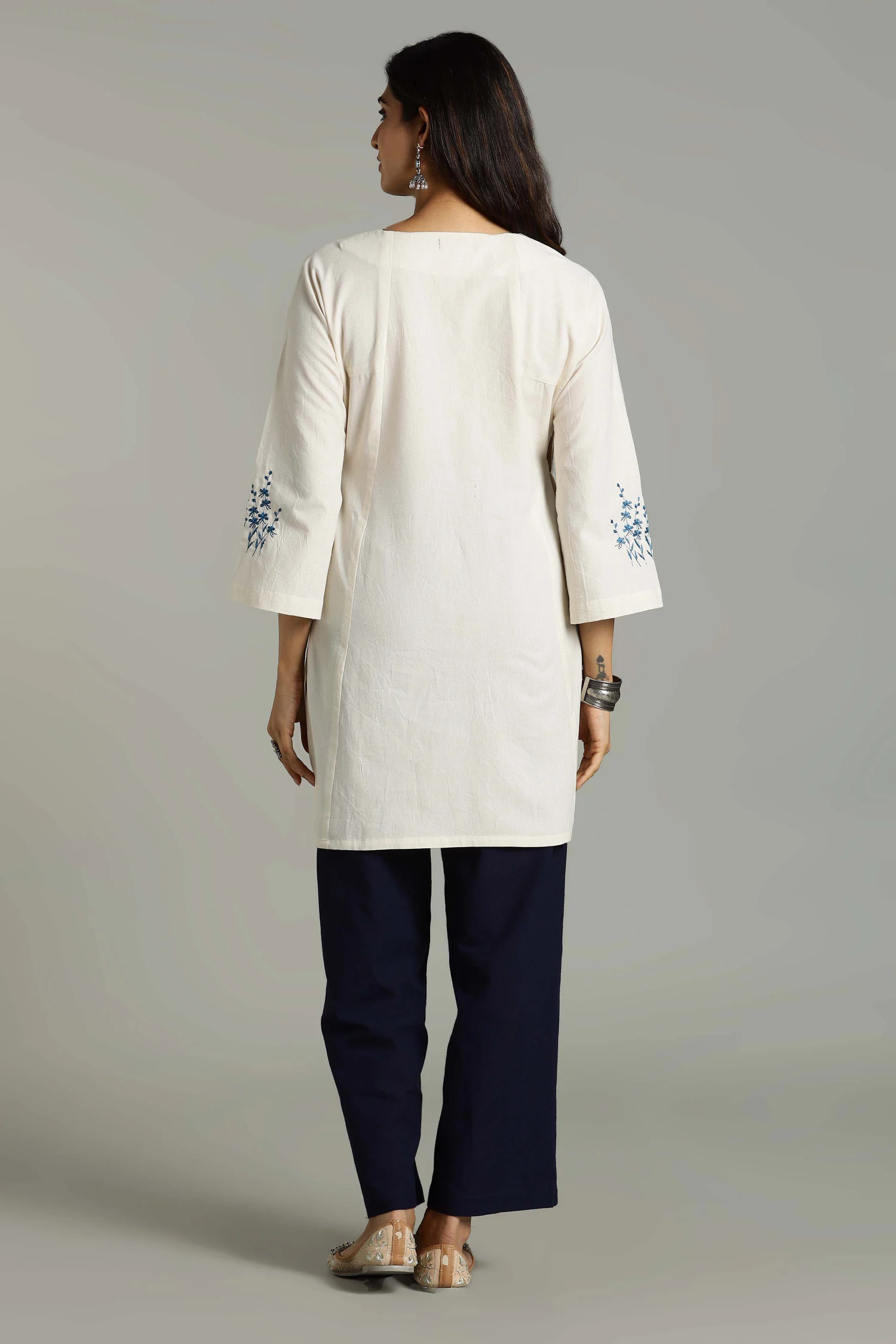 NATURAL DYED YARN HANDLOOM KALIDHAR TUNIC CREAM - Image 2