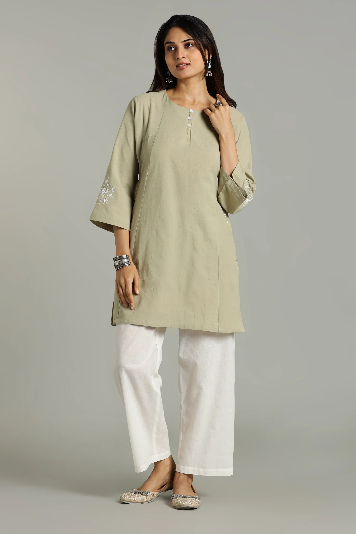 NATURAL DYED YARN HANDLOOM KALIDHAR TUNIC GREEN