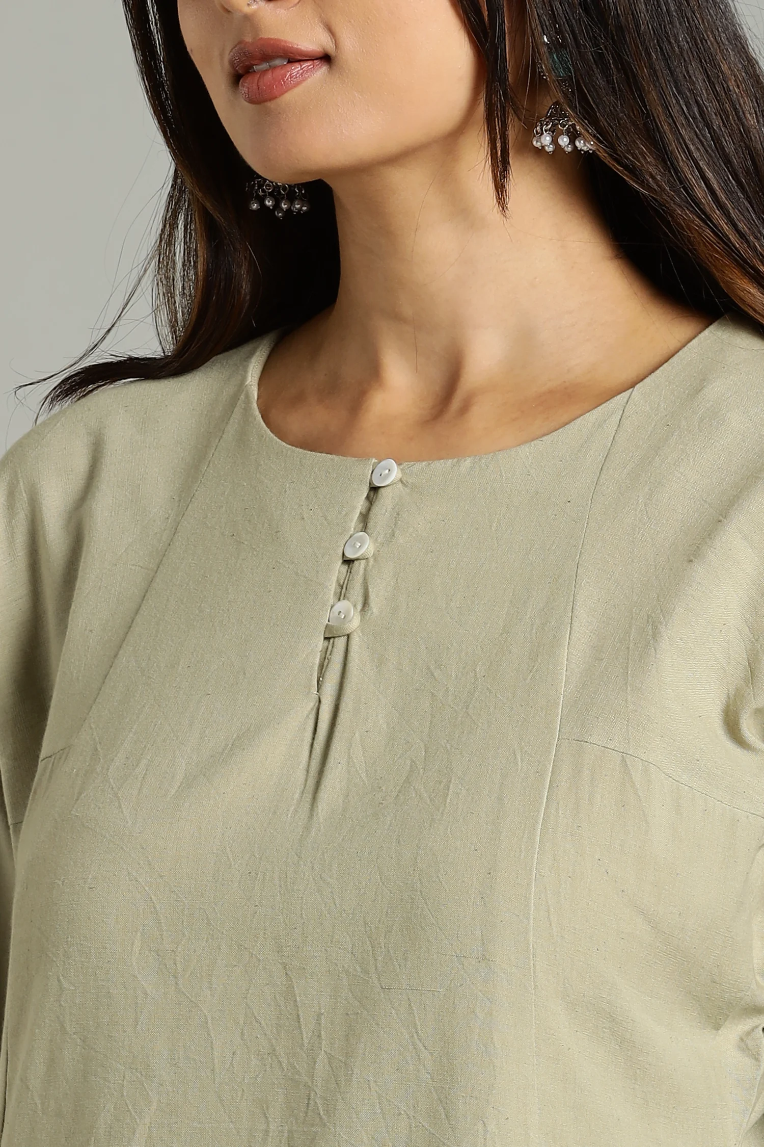 NATURAL DYED YARN HANDLOOM KALIDHAR TUNIC GREEN - Image 3