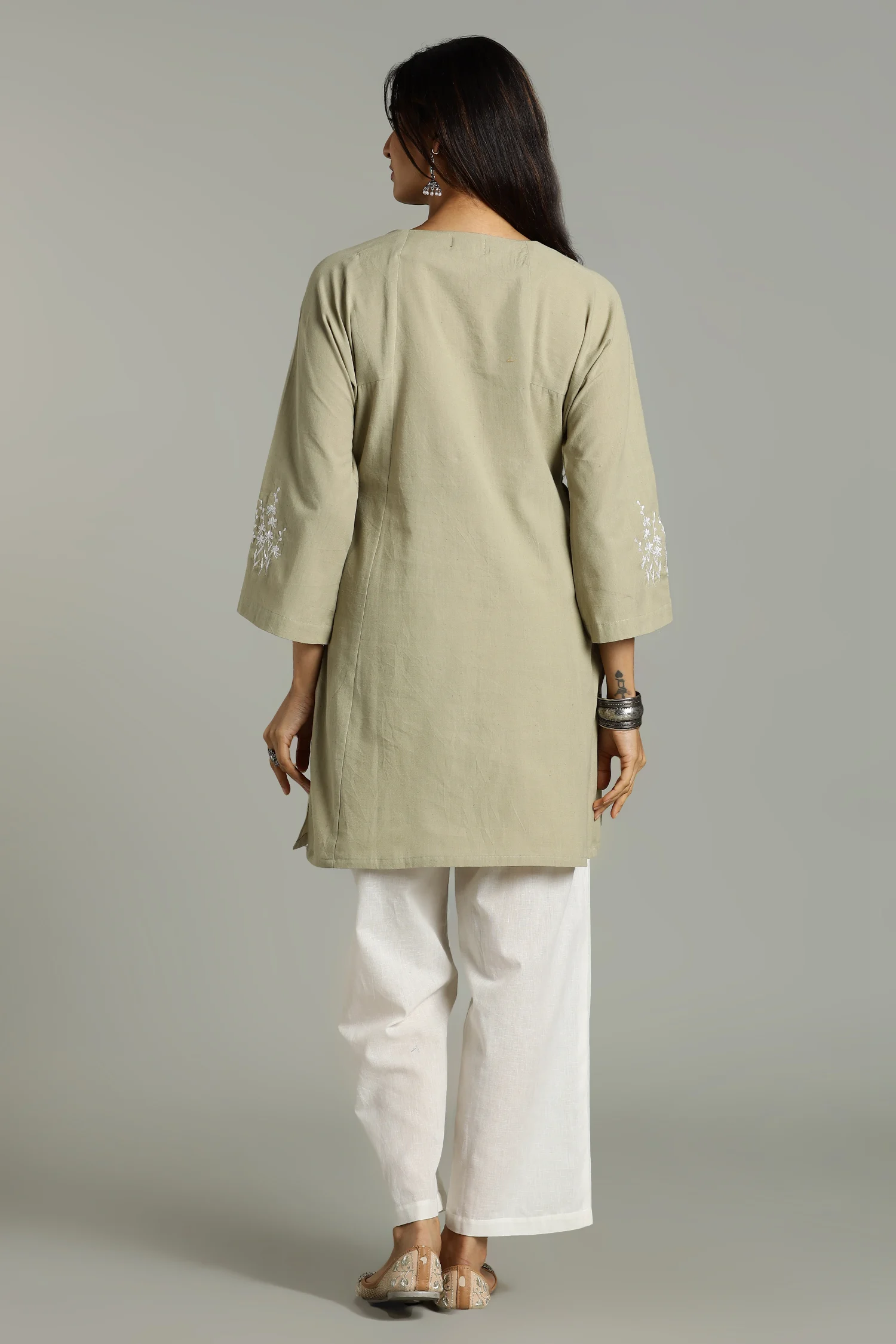 NATURAL DYED YARN HANDLOOM KALIDHAR TUNIC GREEN - Image 6