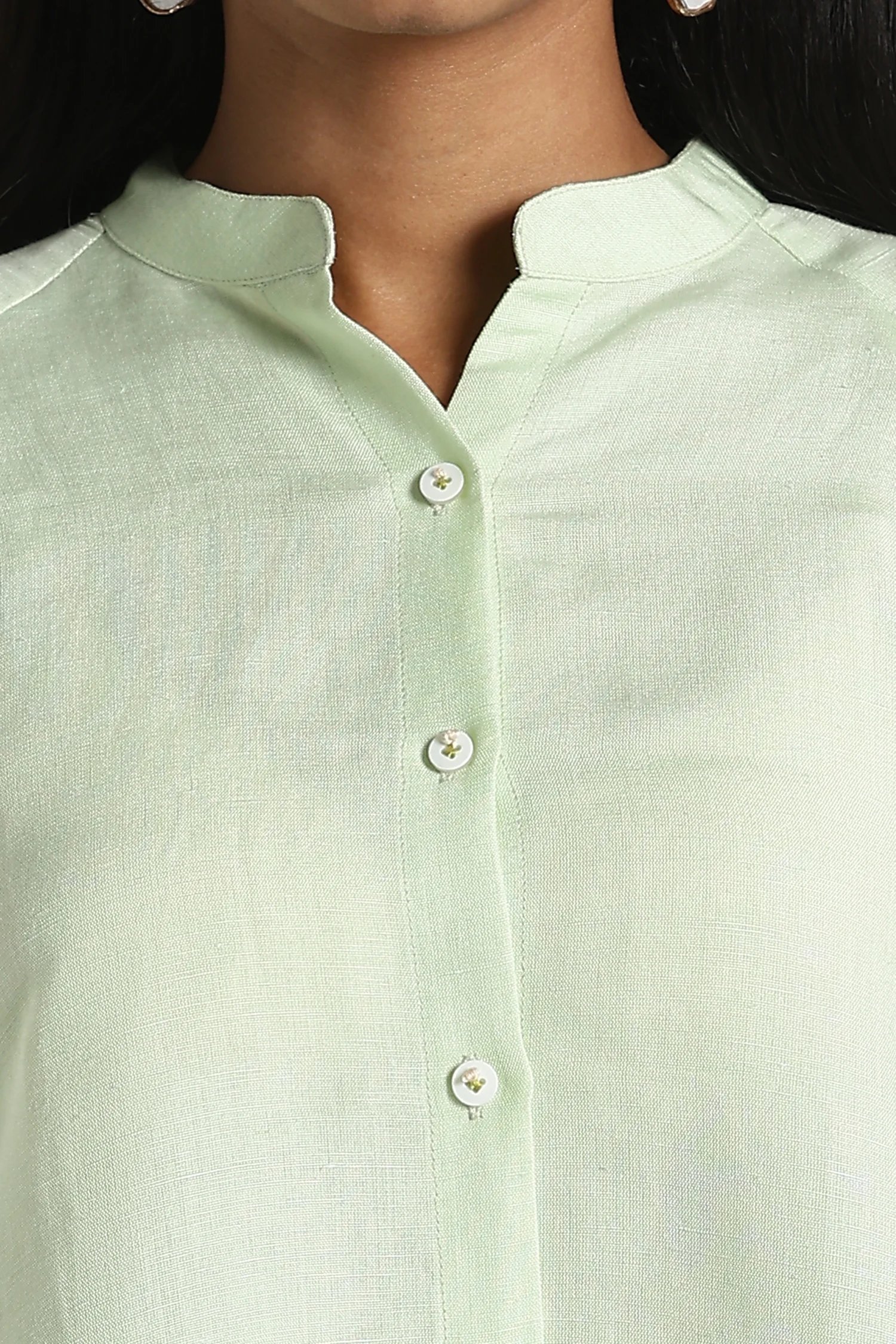 LINEN VISCOSE TUNIC RAGLAN FLARED GREEN - Image 5