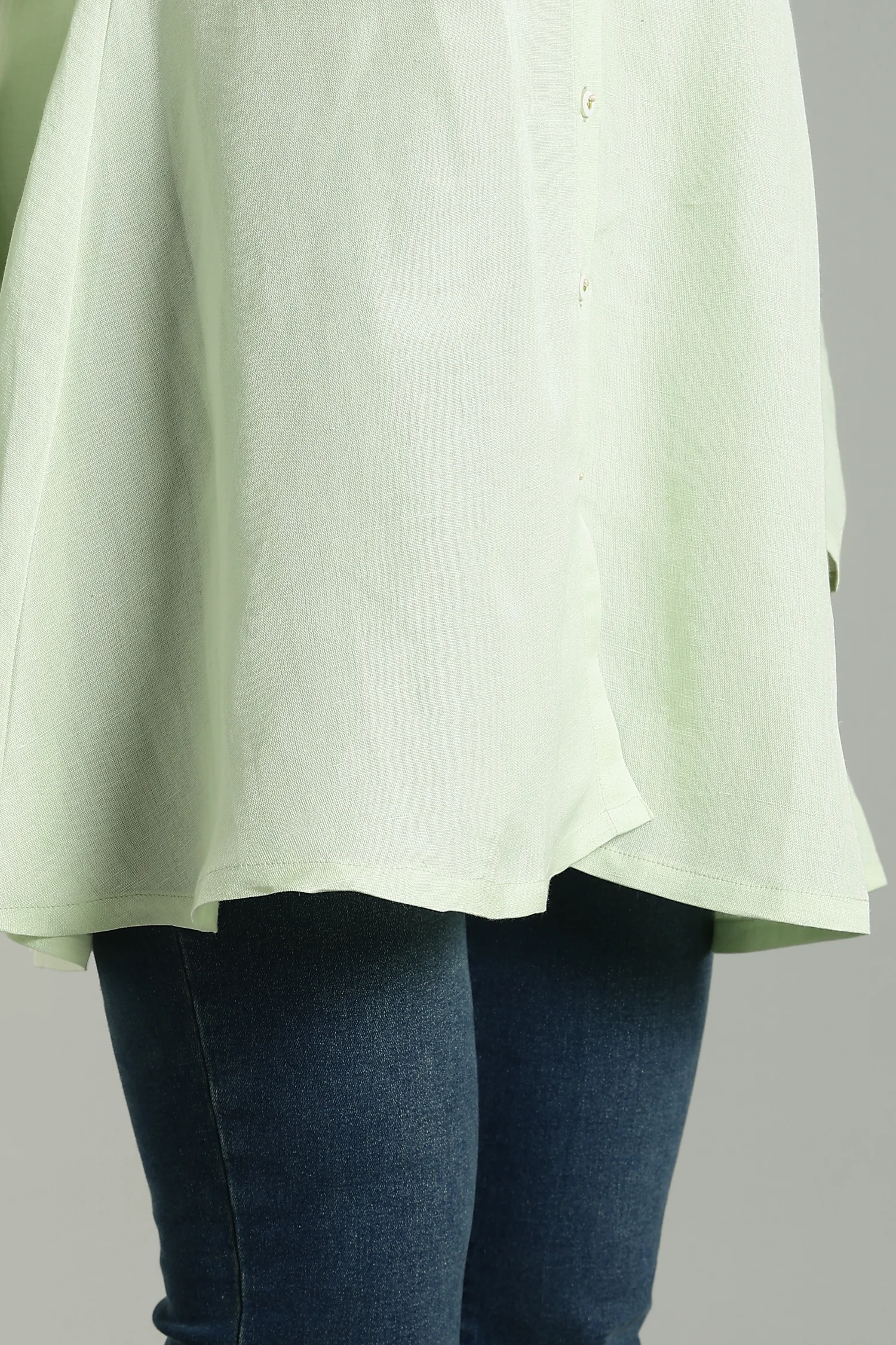 LINEN VISCOSE TUNIC RAGLAN FLARED GREEN - Image 3