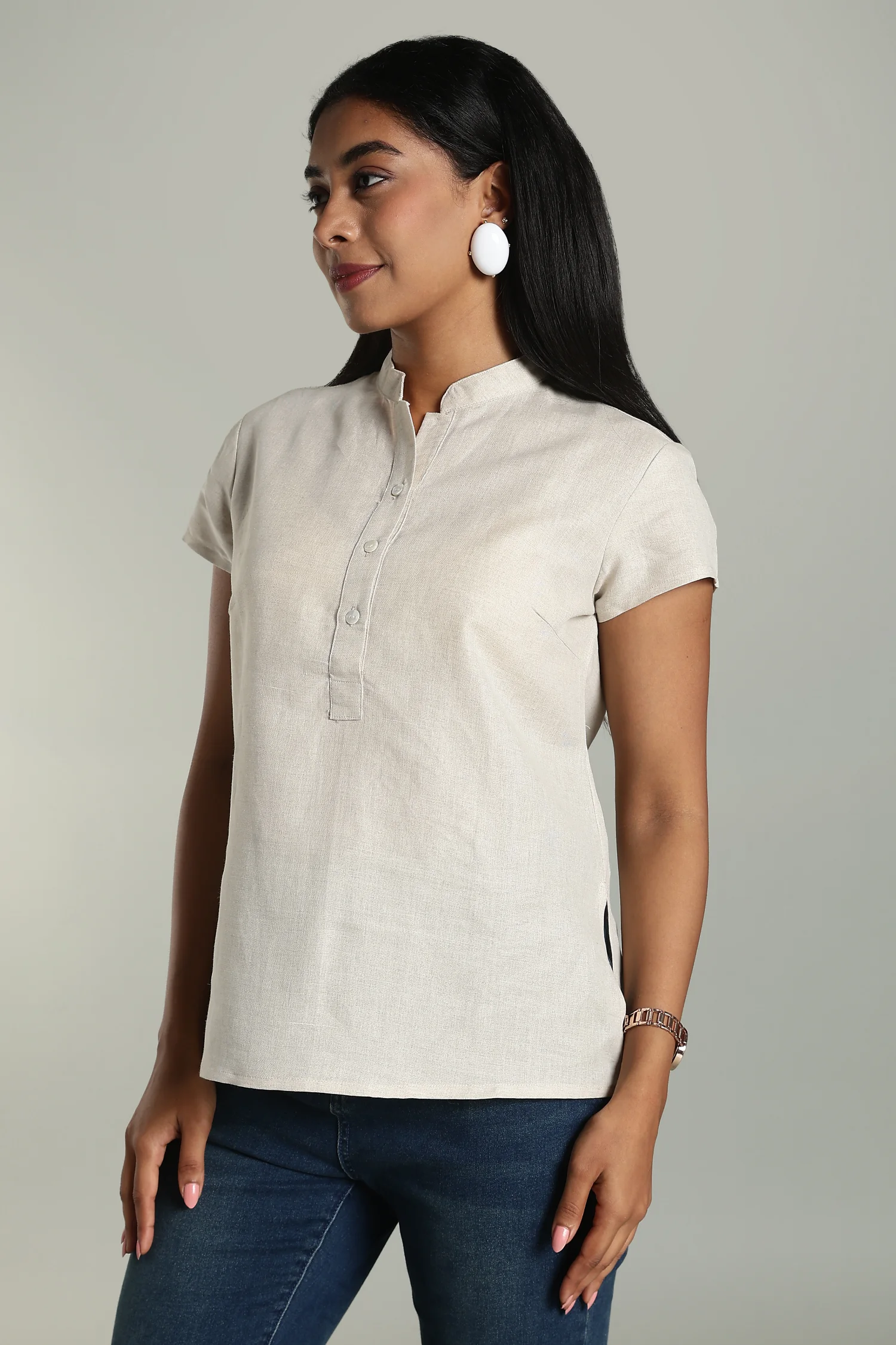 LINEN COTTON CAP SLV TOP BEIGE - Image 2