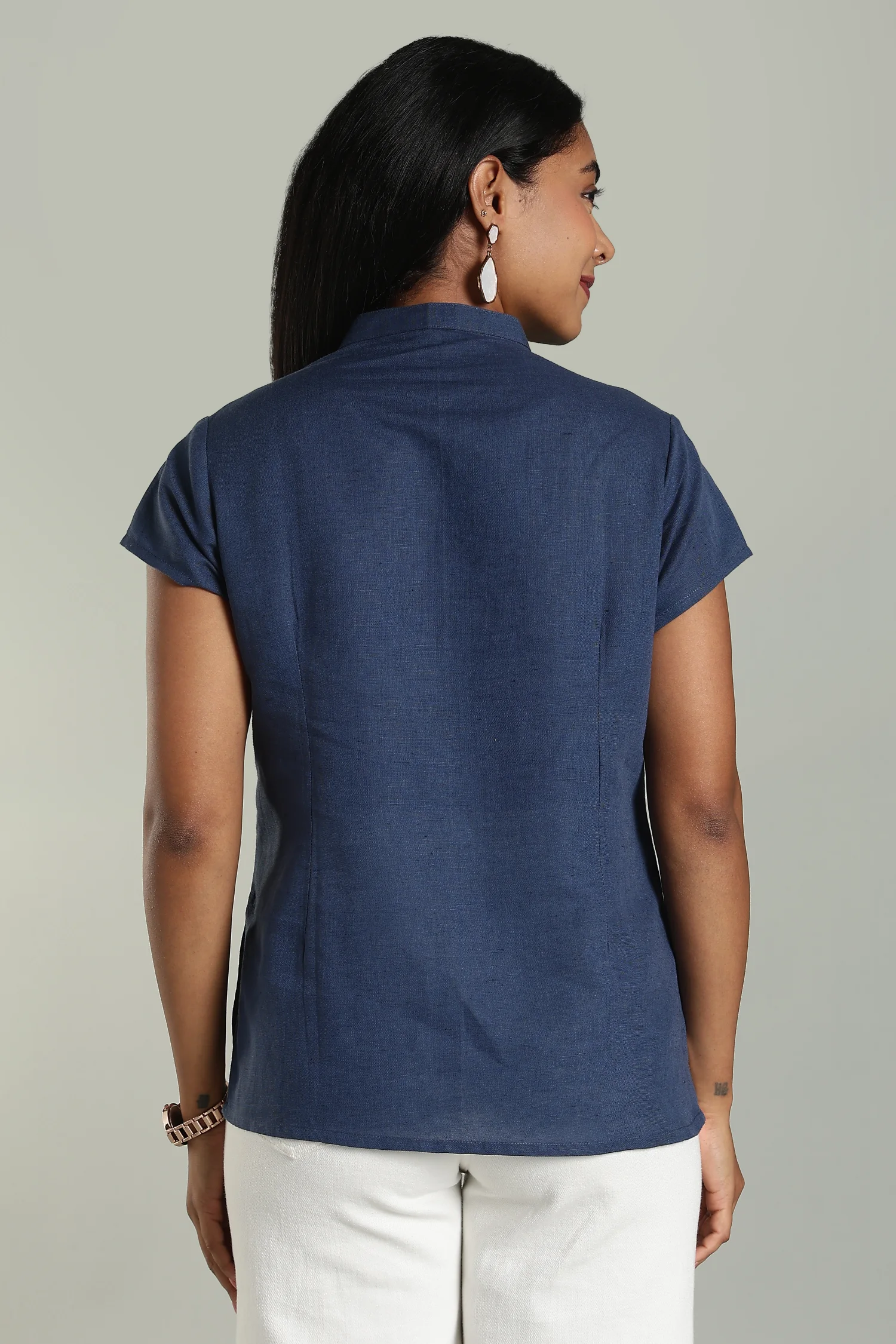 LINEN COTTON CAP SLV TOP BLUE - Image 2