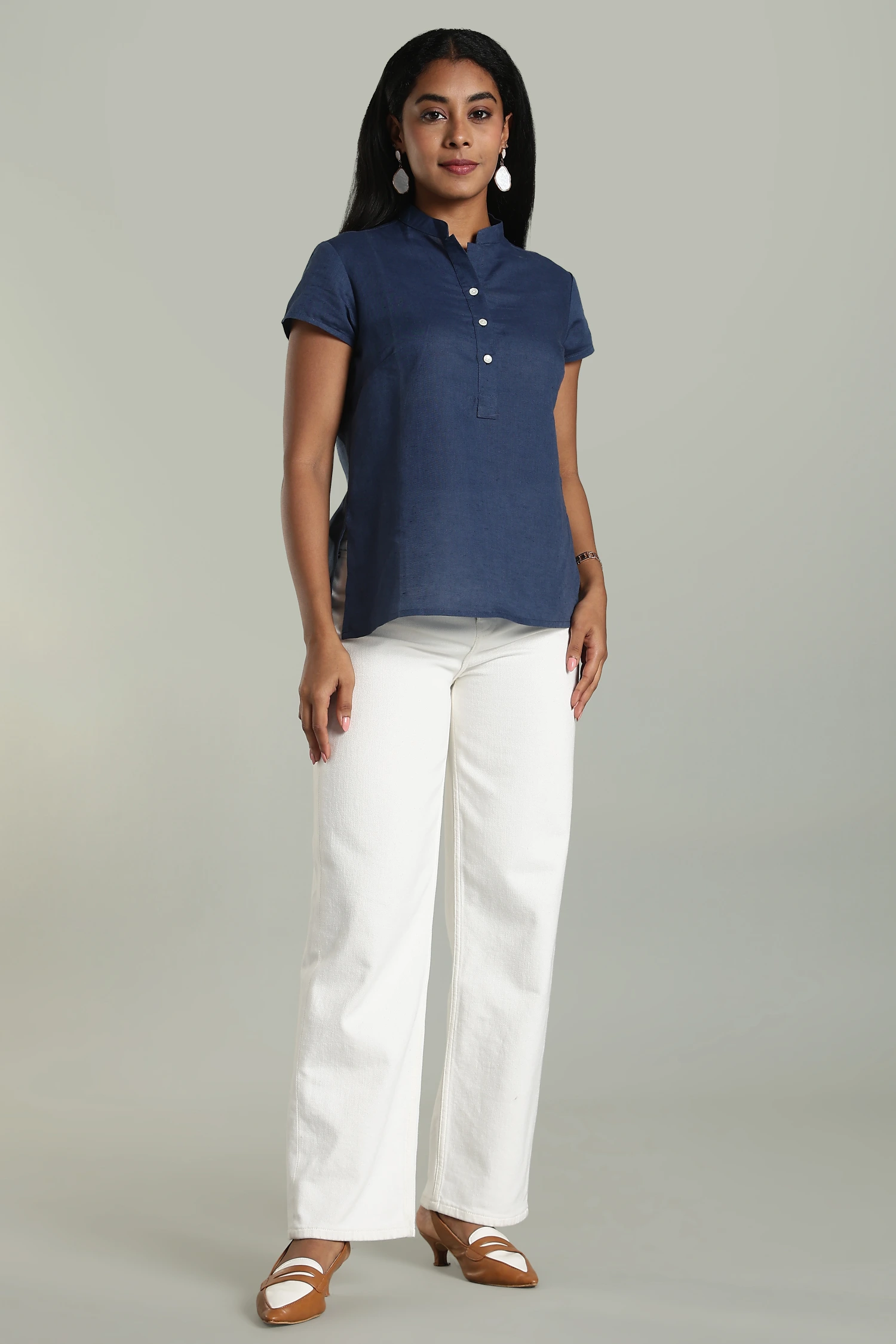LINEN COTTON CAP SLV TOP BLUE - Image 5