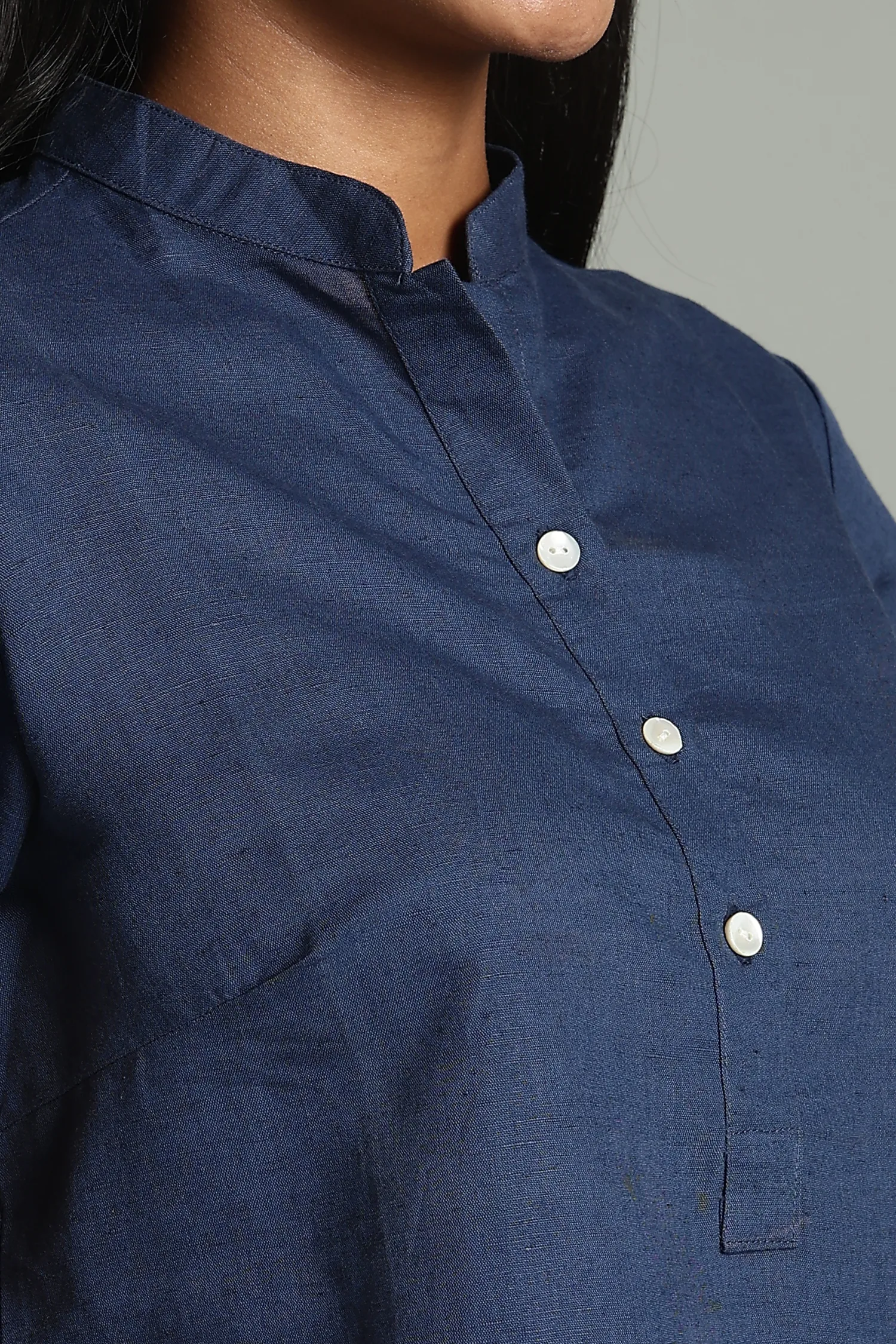 LINEN COTTON CAP SLV TOP BLUE - Image 3