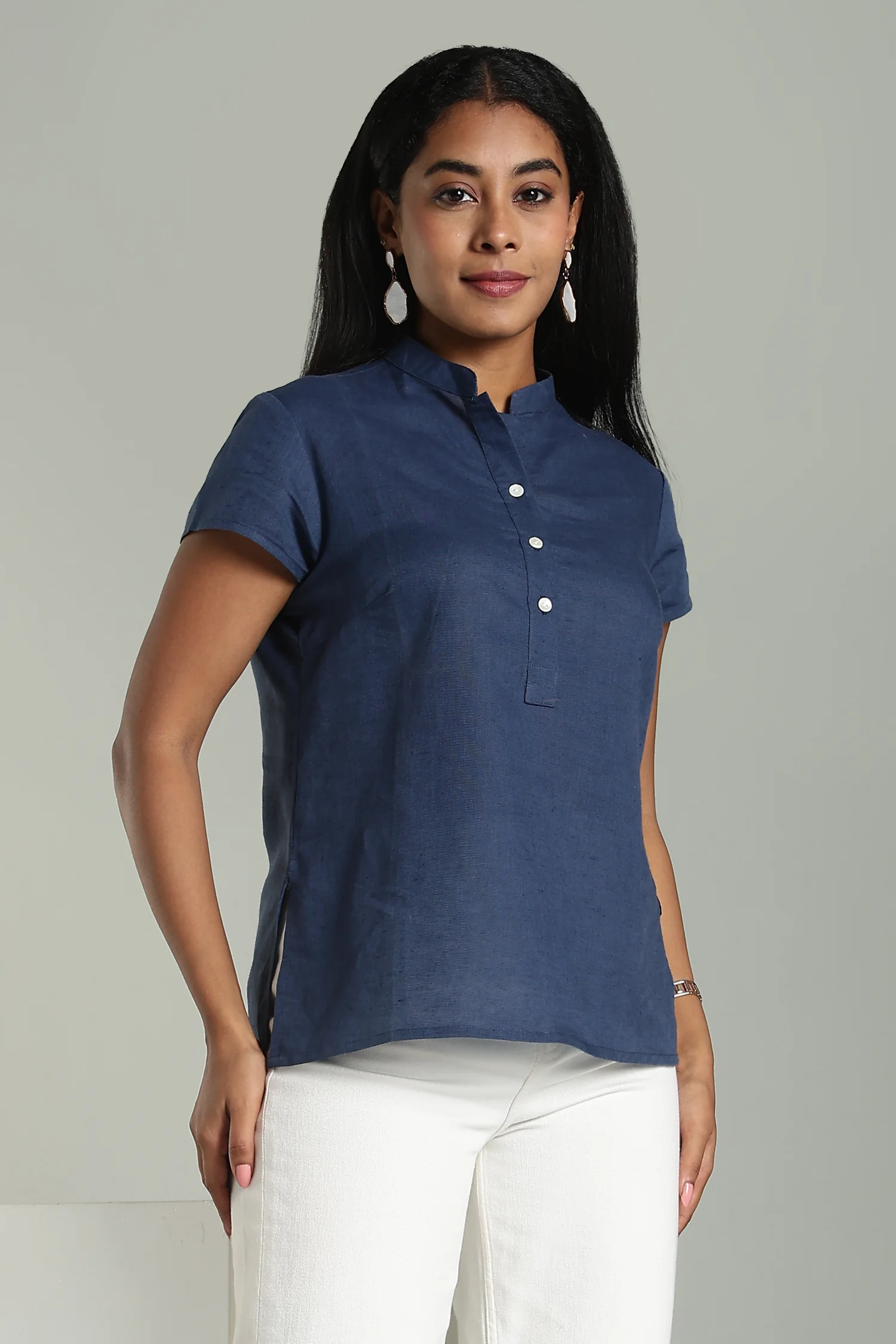 LINEN COTTON CAP SLV TOP BLUE - Image 6