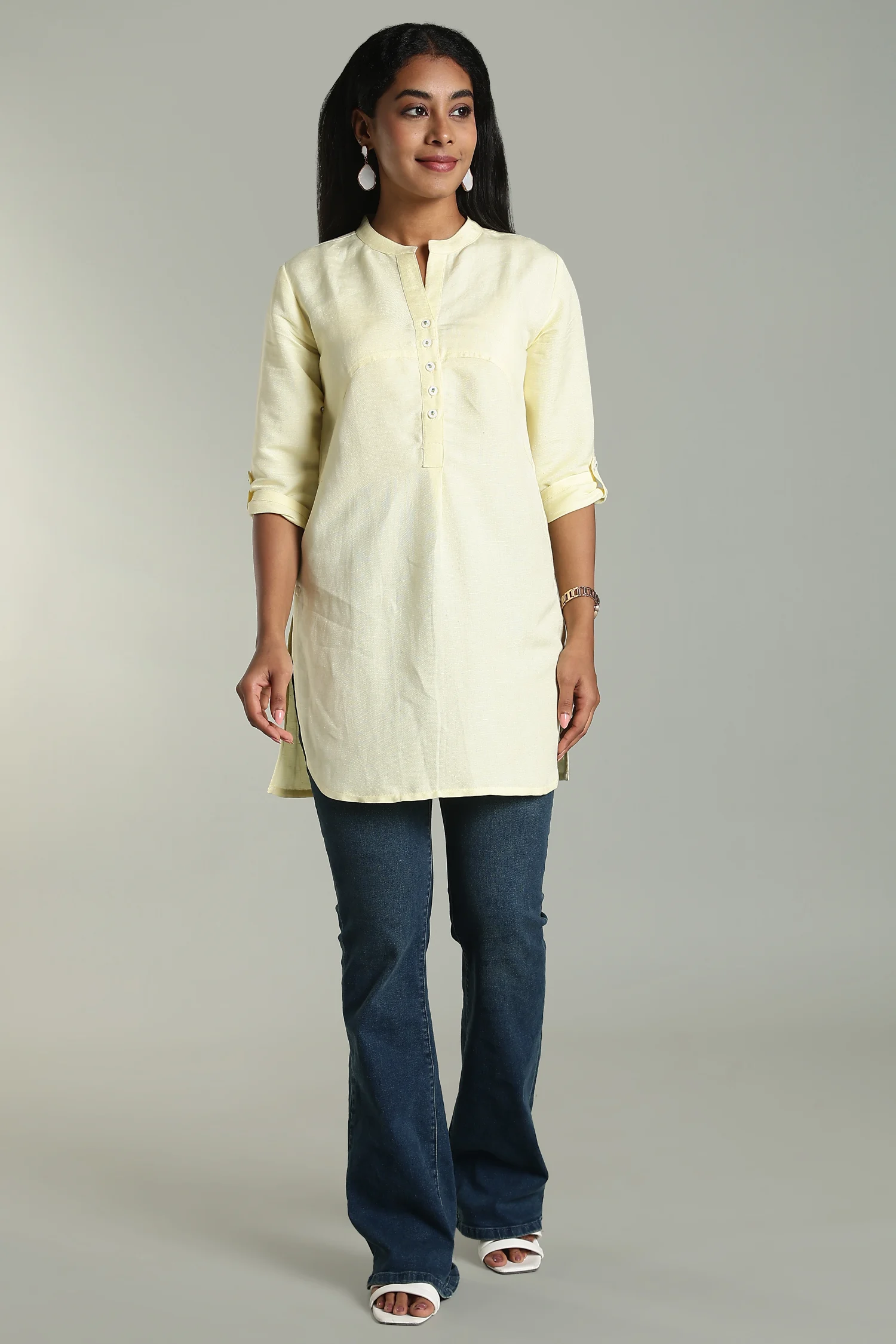 LINEN VISCOSE TUNIC ASSYMETRIC YOKE YELLOW - Image 6