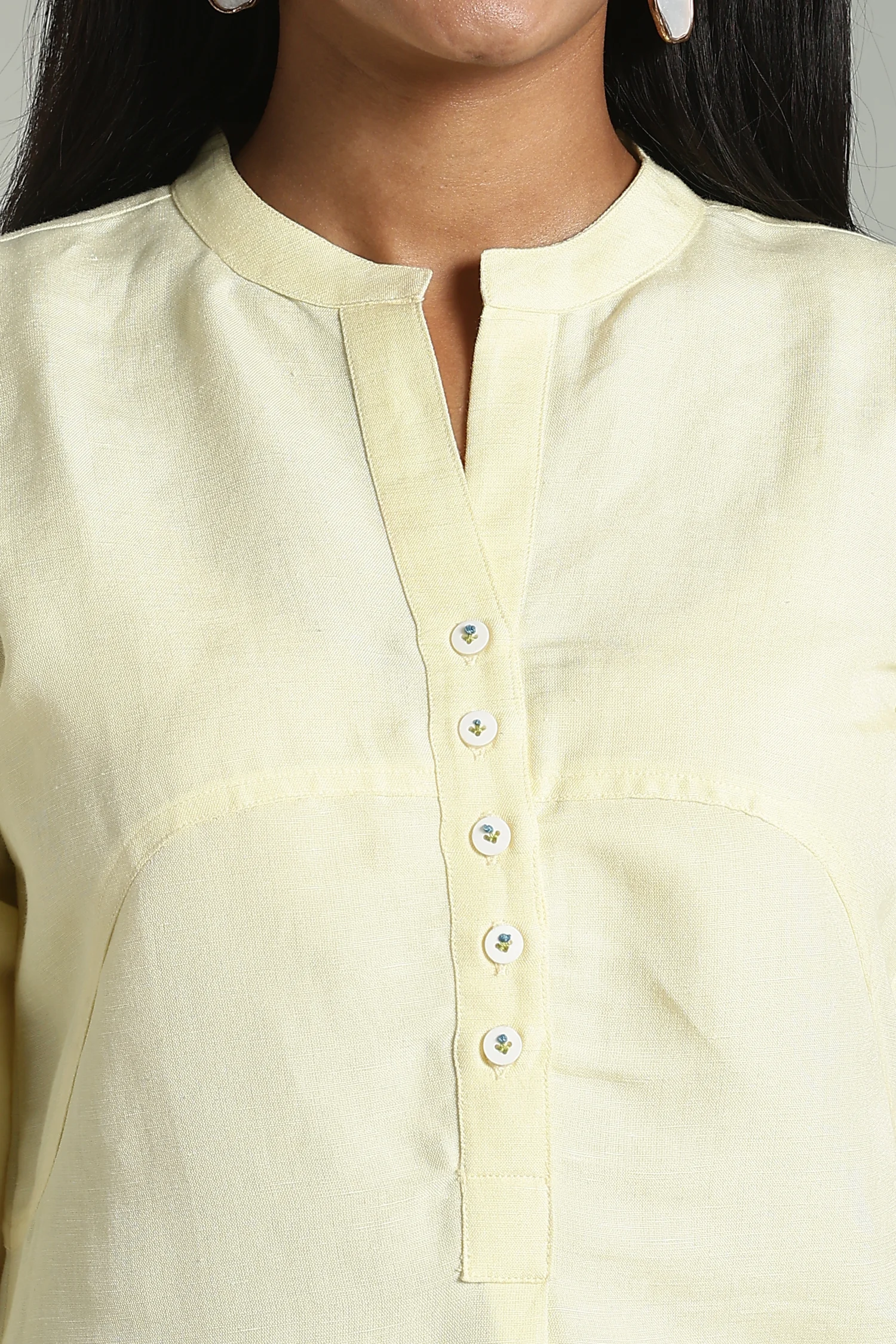 LINEN VISCOSE TUNIC ASSYMETRIC YOKE YELLOW - Image 4