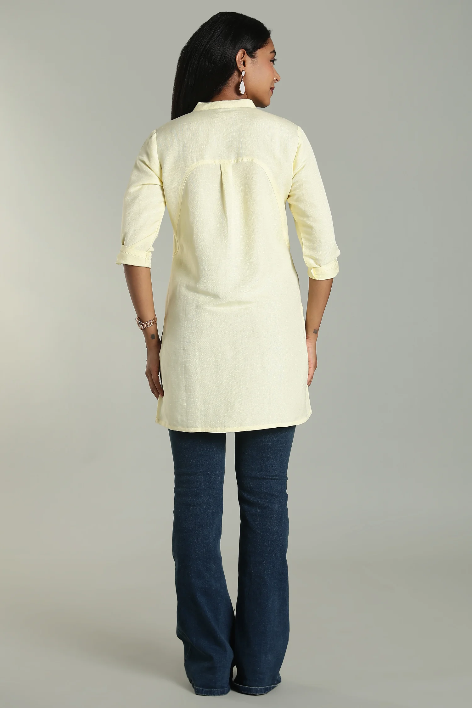 LINEN VISCOSE TUNIC ASSYMETRIC YOKE YELLOW - Image 2