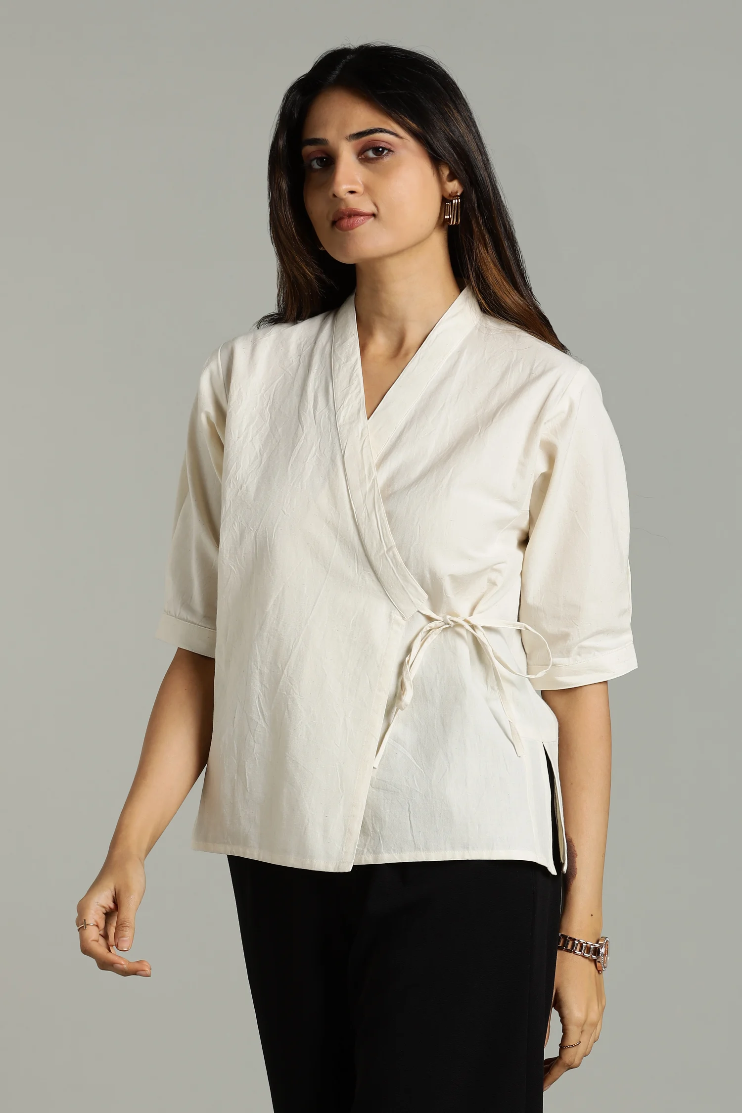 NATURAL DYED YARN HANDLOOM TOP CROSSOVER CREAM - Image 5