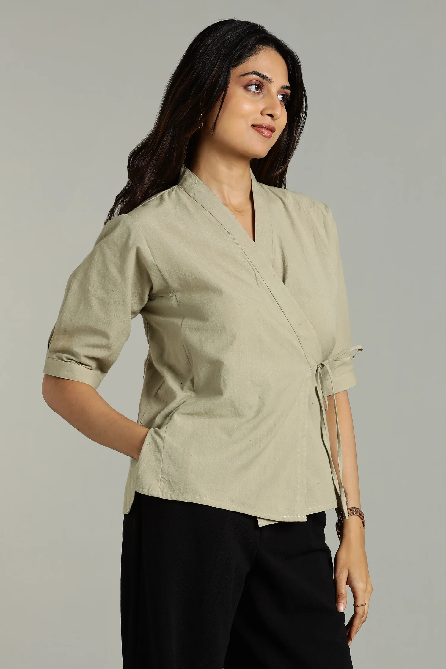 NATURAL DYED YARN HANDLOOM TOP CROSSOVER GREEN - Image 6