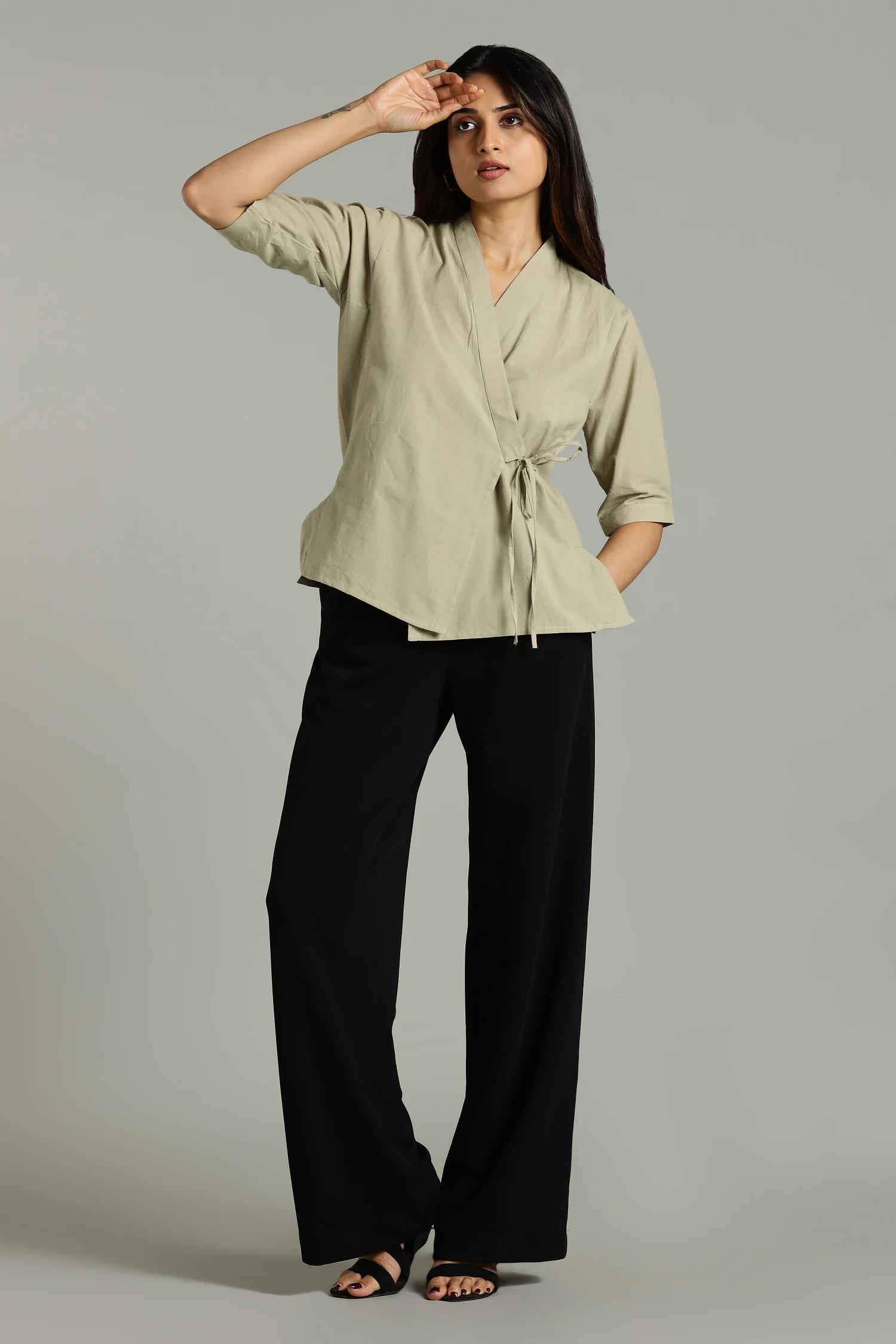 NATURAL DYED YARN HANDLOOM TOP CROSSOVER GREEN - Image 4