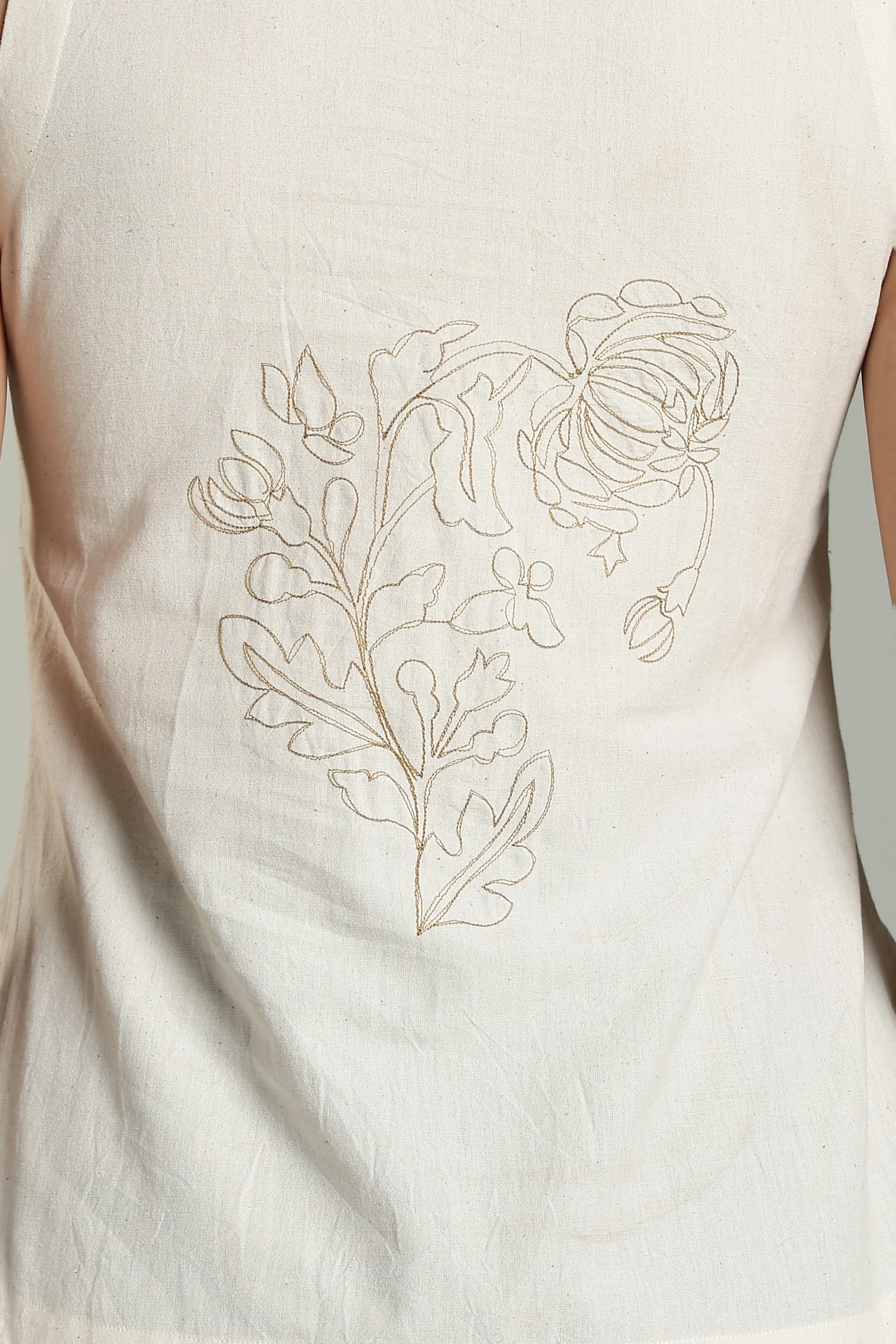 NATURAL DYED YARN HANDLOOM RND NECK ROUNDED BOTTOM CREAM - Image 5