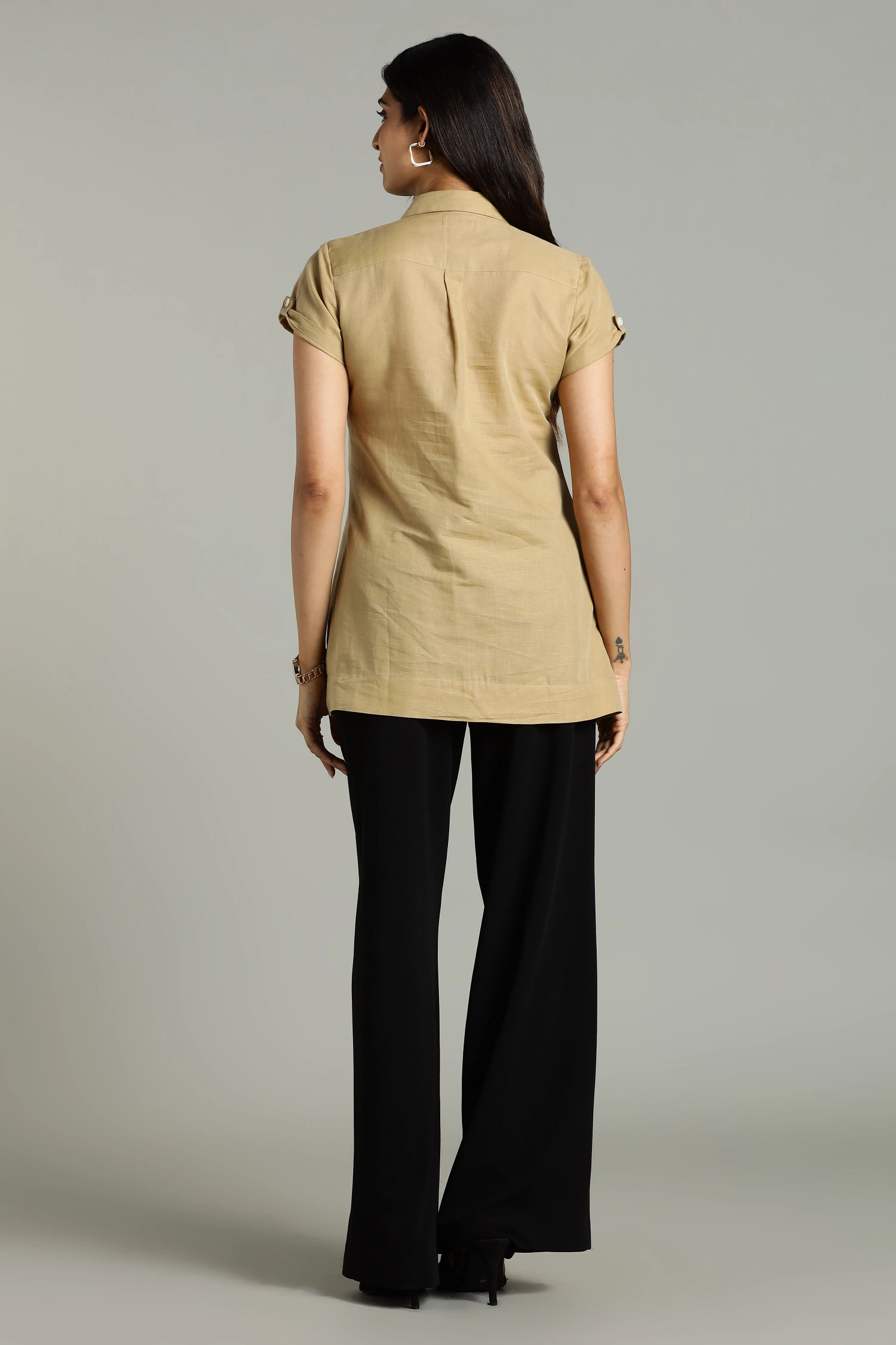 LINEN COTTON PINTUCK HALF SLEEVES BEIGE - Image 2