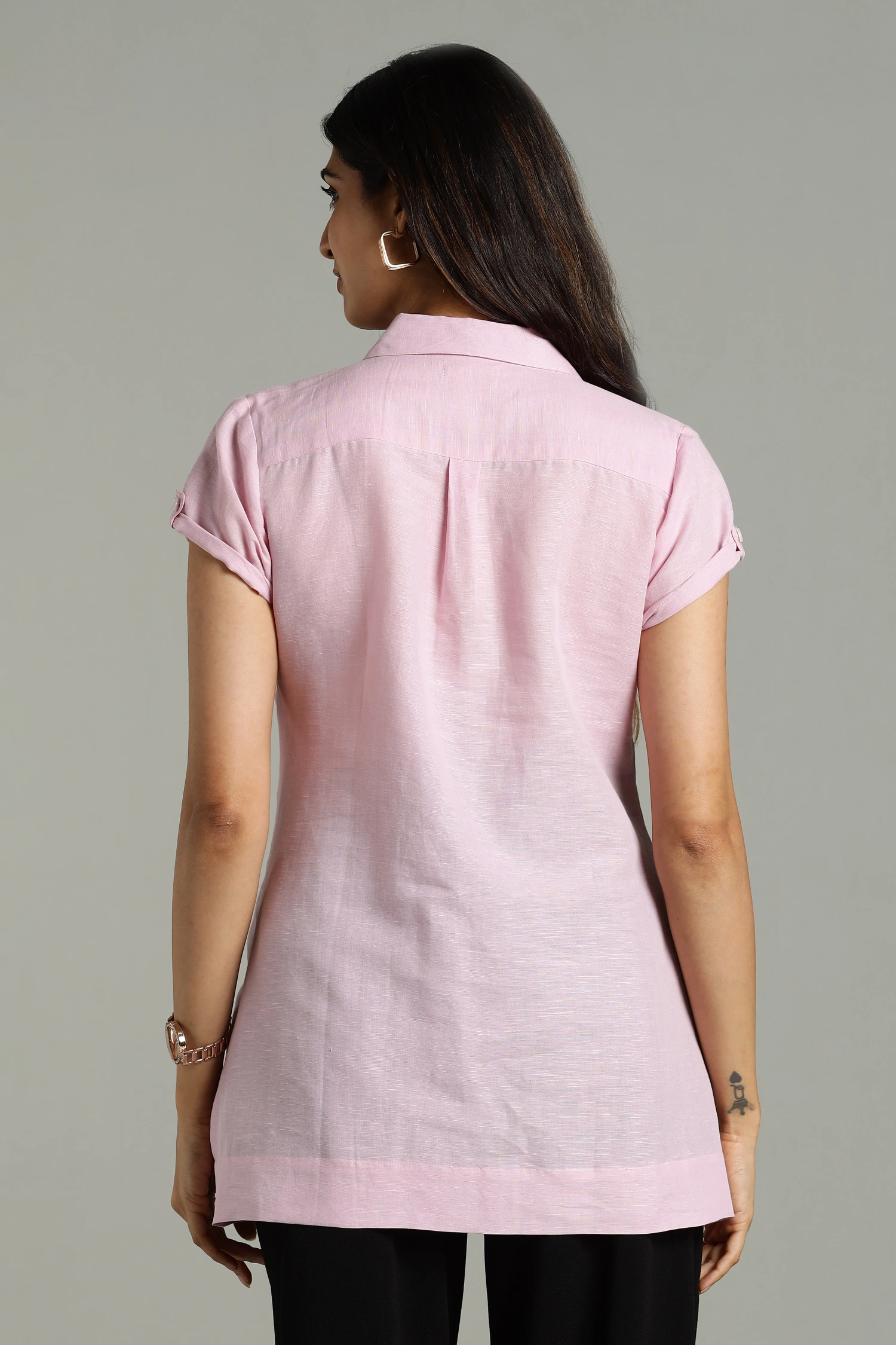 LINEN COTTON PINTUCK HALF SLEEVES PINK - Image 6