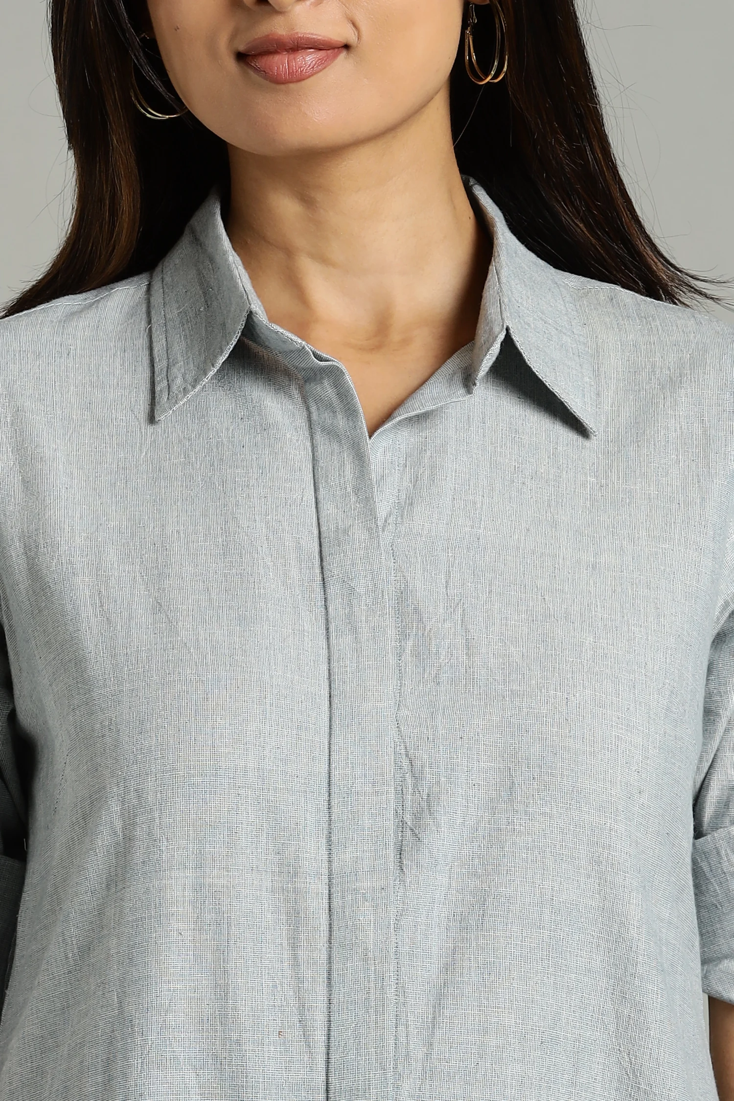 NATURAL DYED YARN HANDLOOM SHIRT DRESS INDIGO - Image 5