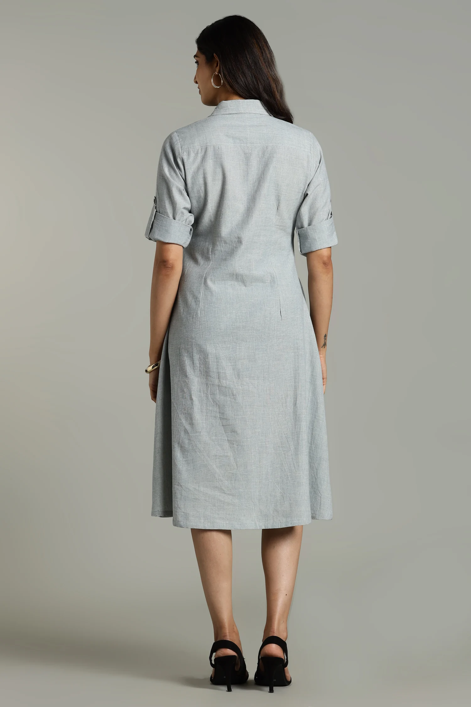 NATURAL DYED YARN HANDLOOM SHIRT DRESS INDIGO - Image 3