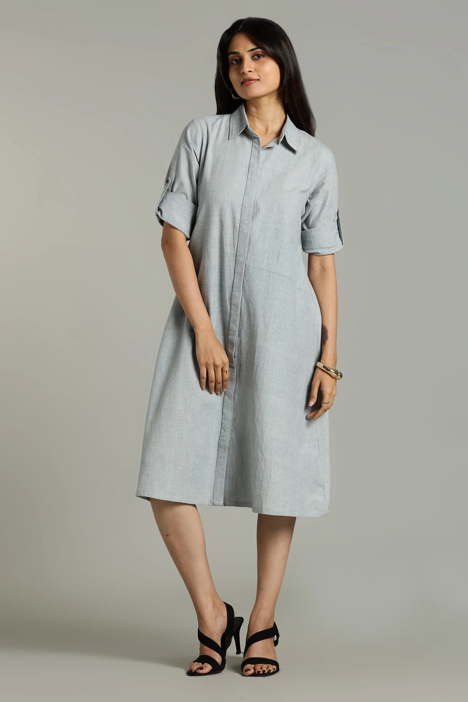 NATURAL DYED YARN HANDLOOM SHIRT DRESS INDIGO - Image 6
