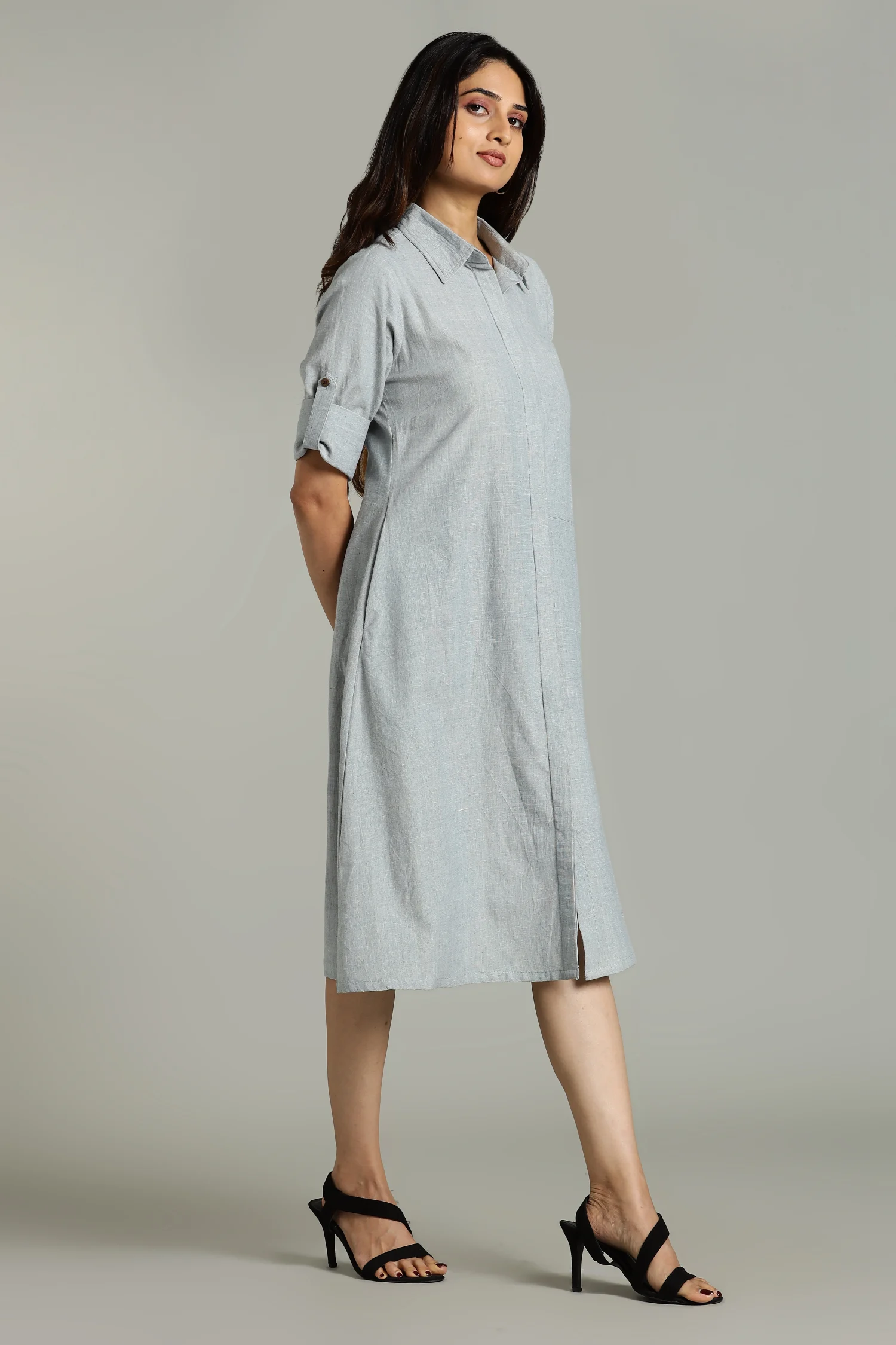NATURAL DYED YARN HANDLOOM SHIRT DRESS INDIGO - Image 2