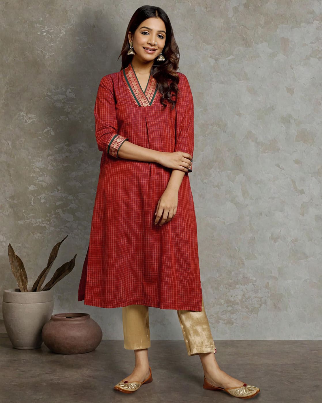 KURTA SOUTH C FUNNEL NECK - RED