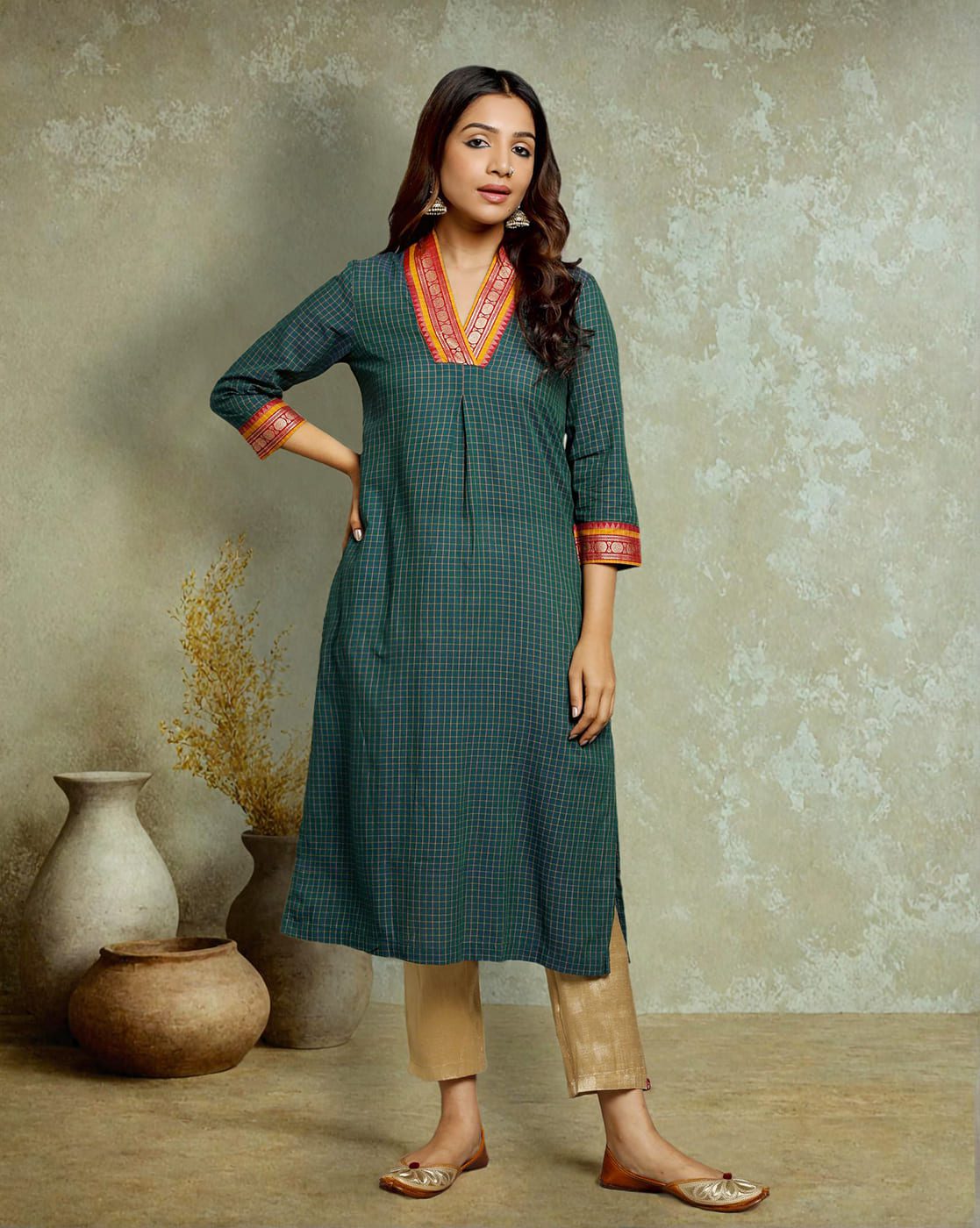 KURTA SOUTH C FUNNEL NECK - GREEN