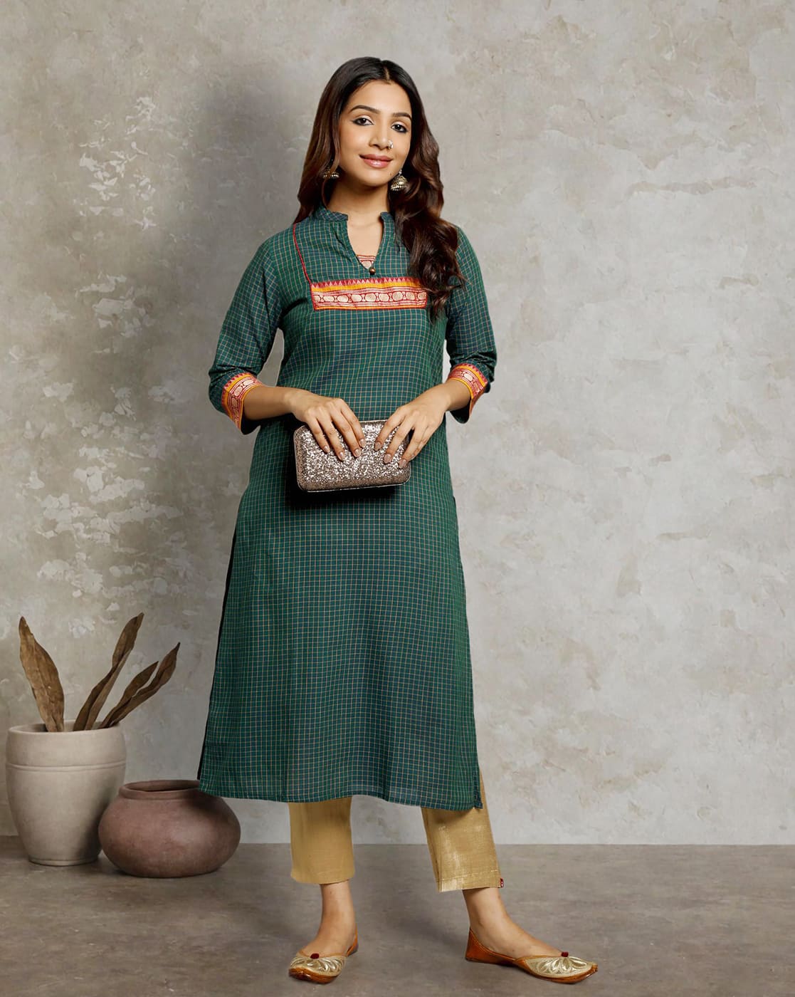 KURTA SOUTH C YOKE BORDER - GREEN