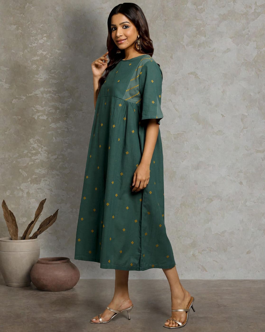 DRESS SOUTH C BELL SLEEVE - GREEN - Image 2