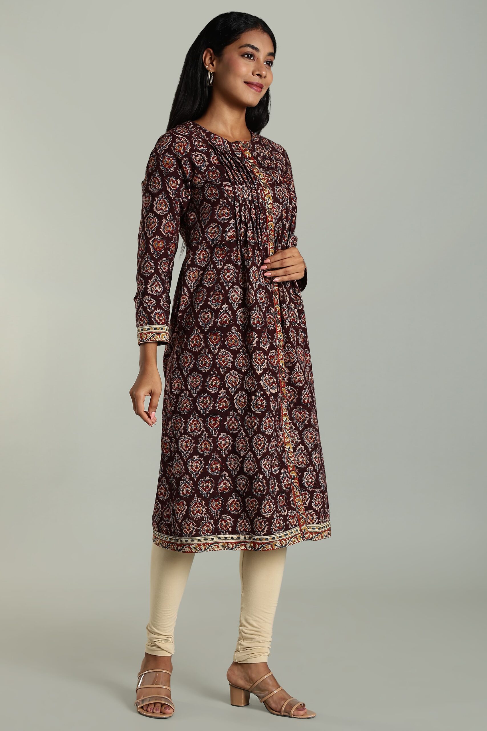 KALAMKARI KURTA PINTUCK - COLA - Image 6