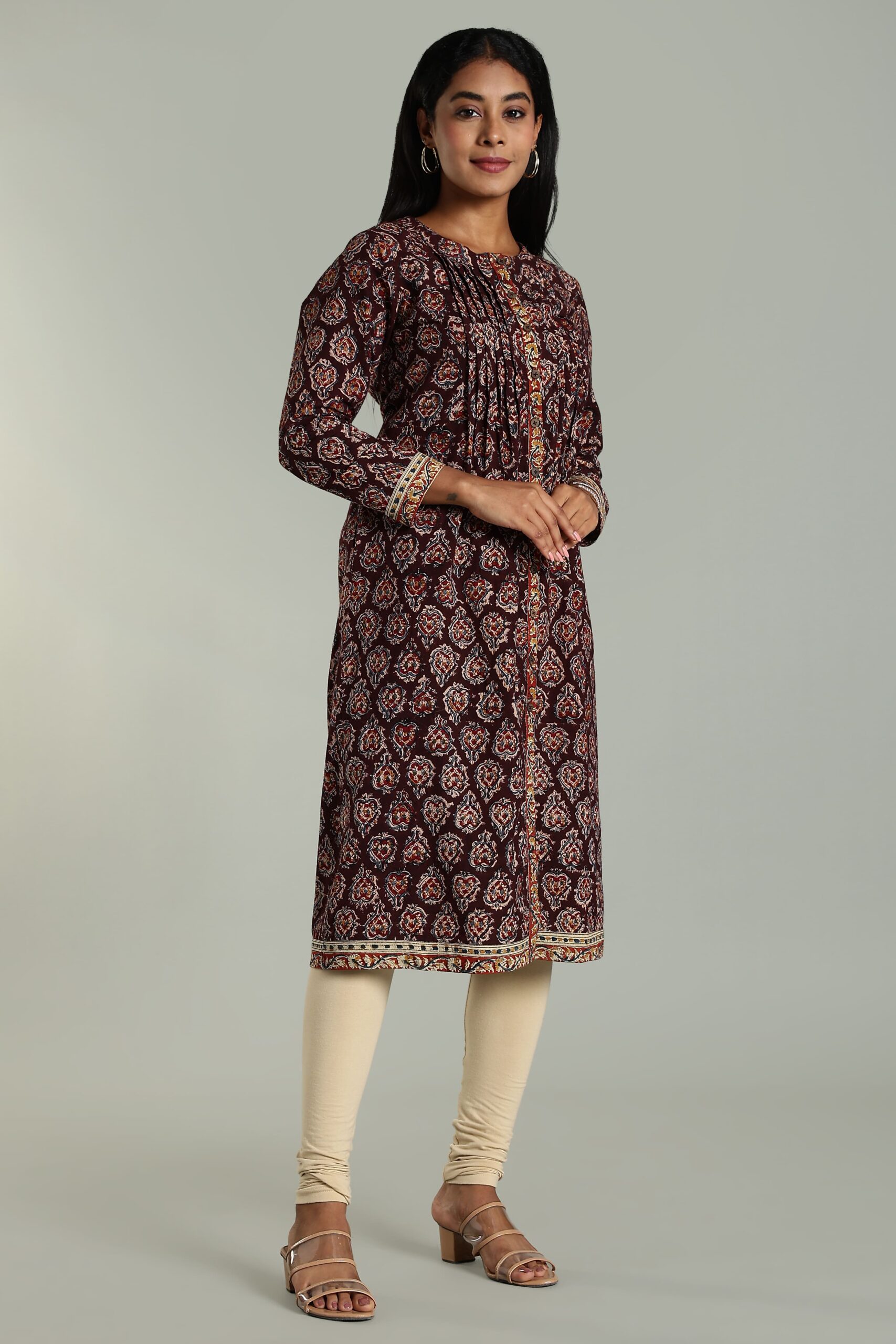 KALAMKARI KURTA PINTUCK - COLA - Image 4
