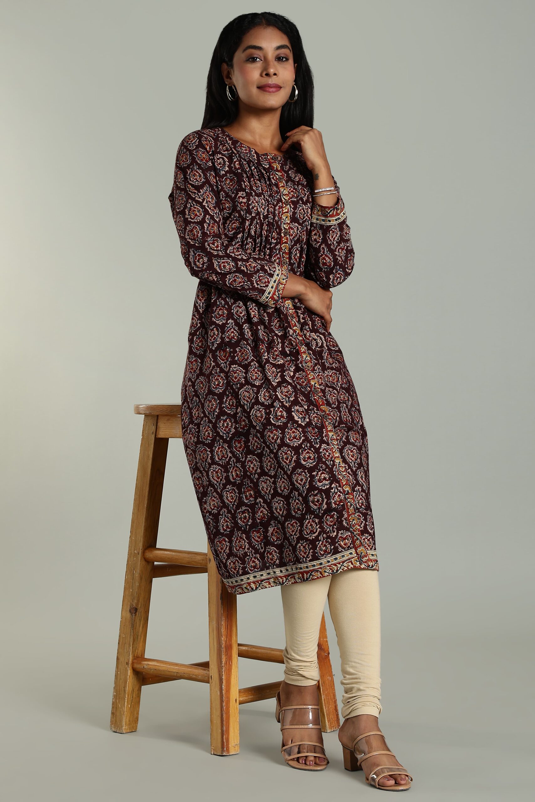 KALAMKARI KURTA PINTUCK - COLA - Image 5