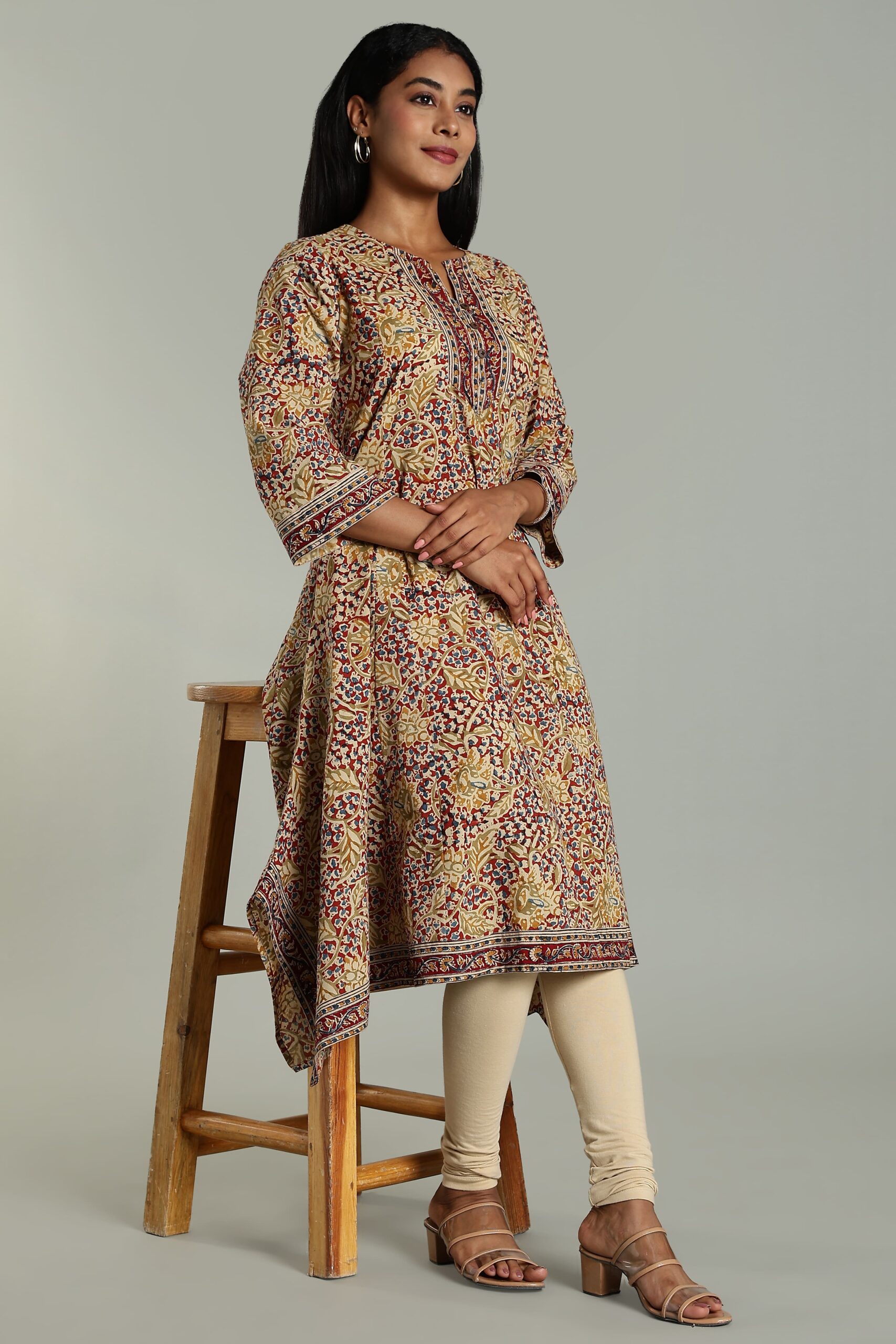KALAMKARI KURTA ASSYMETRIC HEM - RED - Image 2