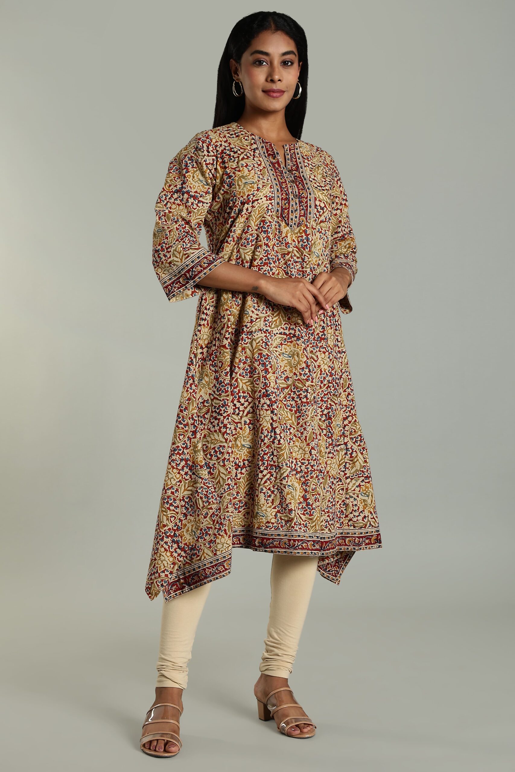 KALAMKARI KURTA ASSYMETRIC HEM - RED - Image 7