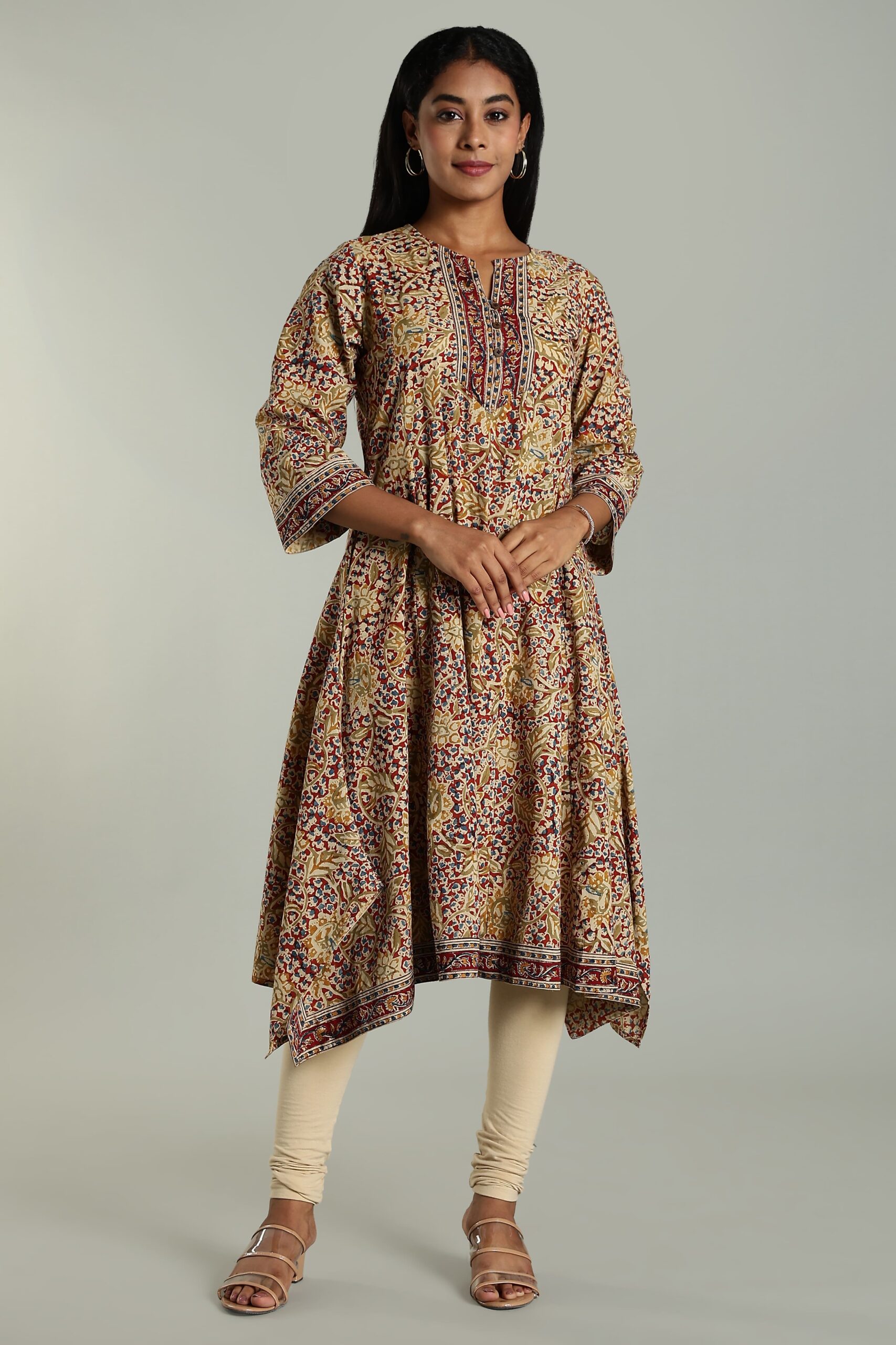 KALAMKARI KURTA ASSYMETRIC HEM - RED
