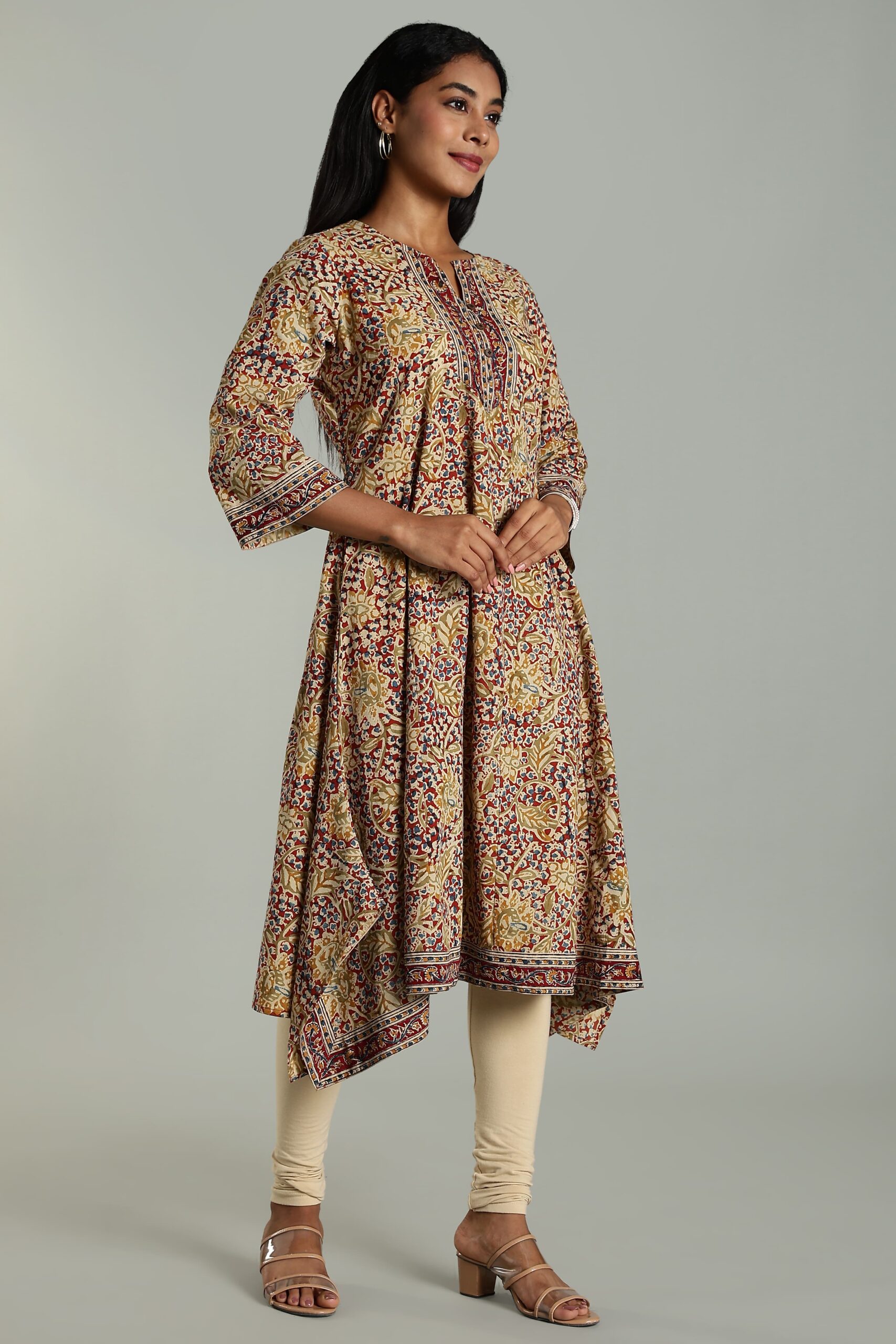 KALAMKARI KURTA ASSYMETRIC HEM - RED - Image 6
