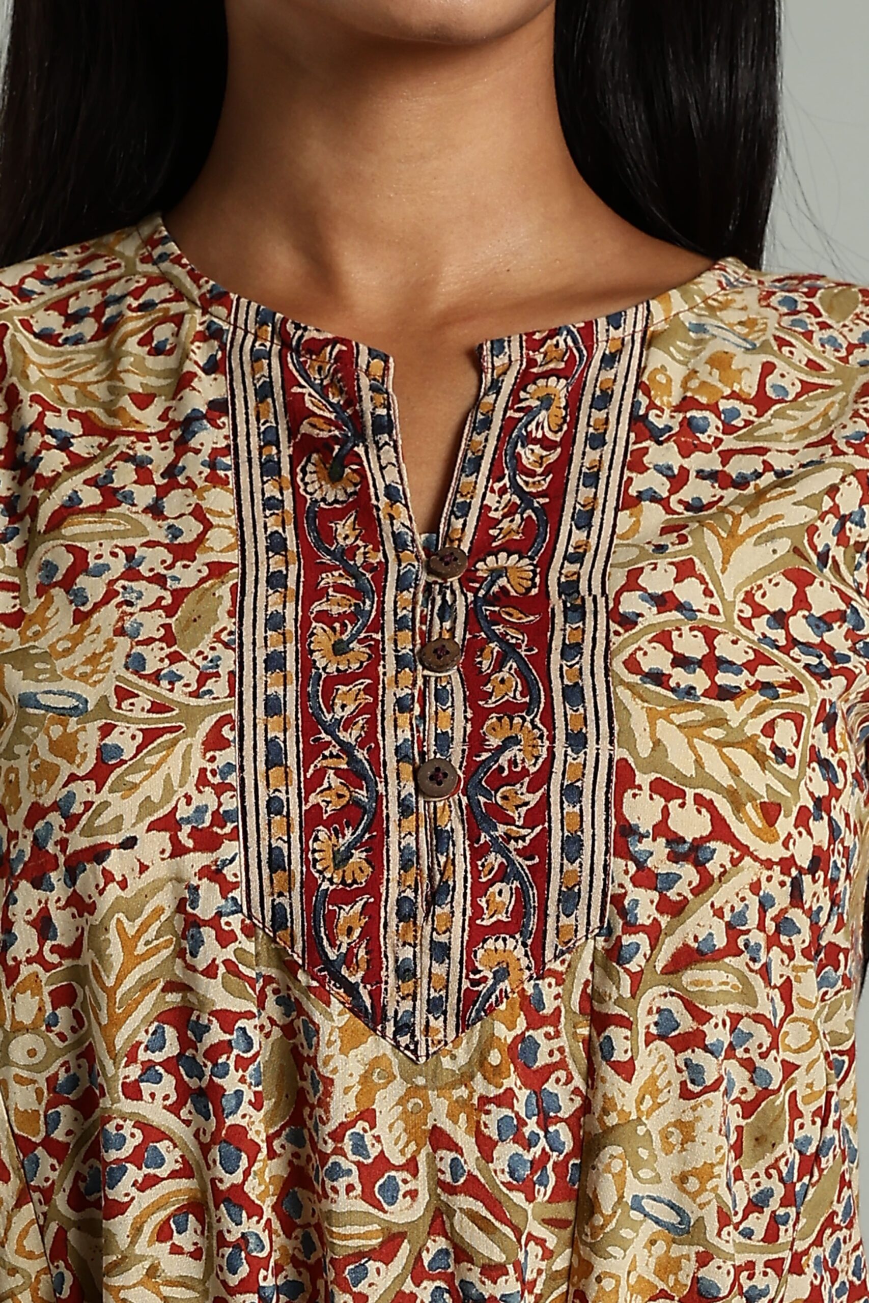 KALAMKARI KURTA ASSYMETRIC HEM - RED - Image 3