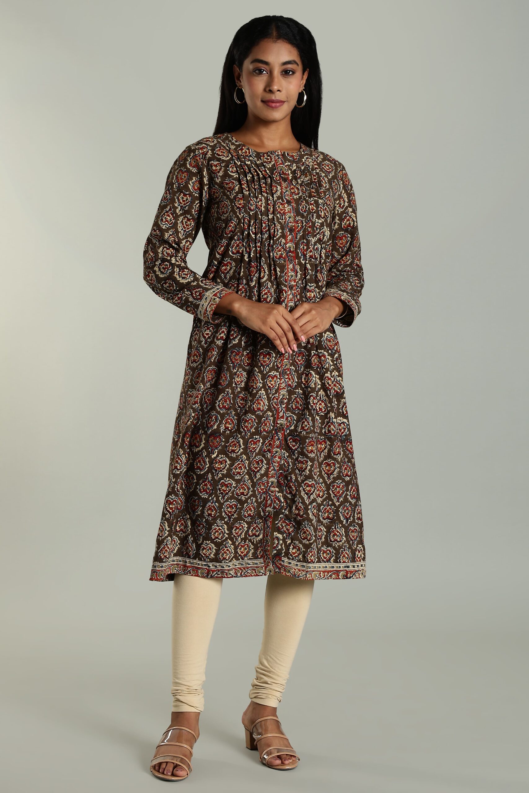 KALAMKARI KURTA PINTUCK -GREEN