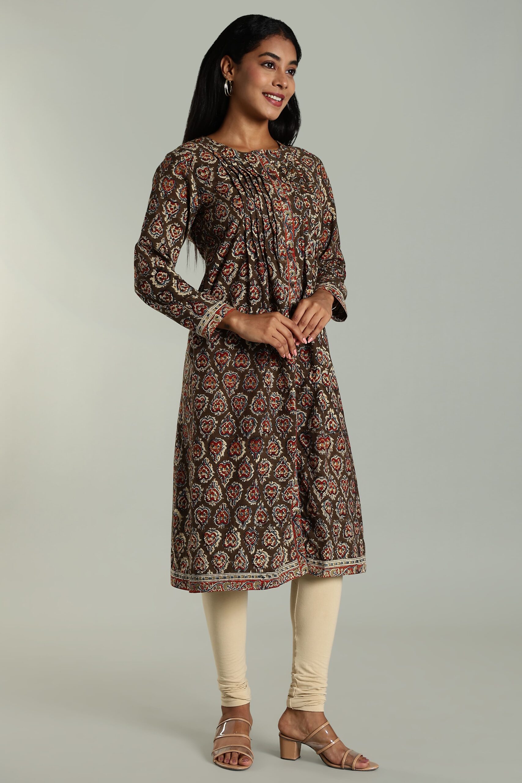 KALAMKARI KURTA PINTUCK -GREEN - Image 6