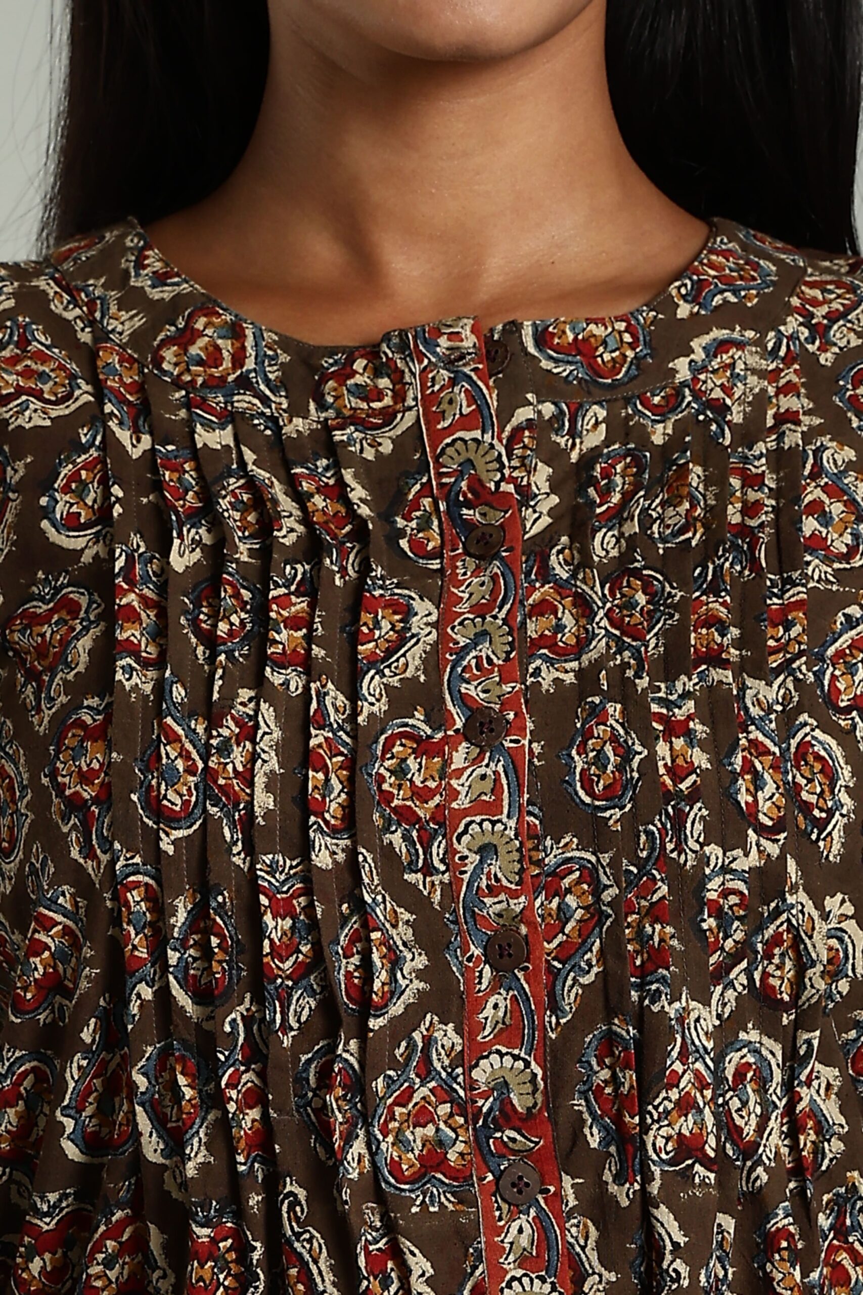 KALAMKARI KURTA PINTUCK -GREEN - Image 5