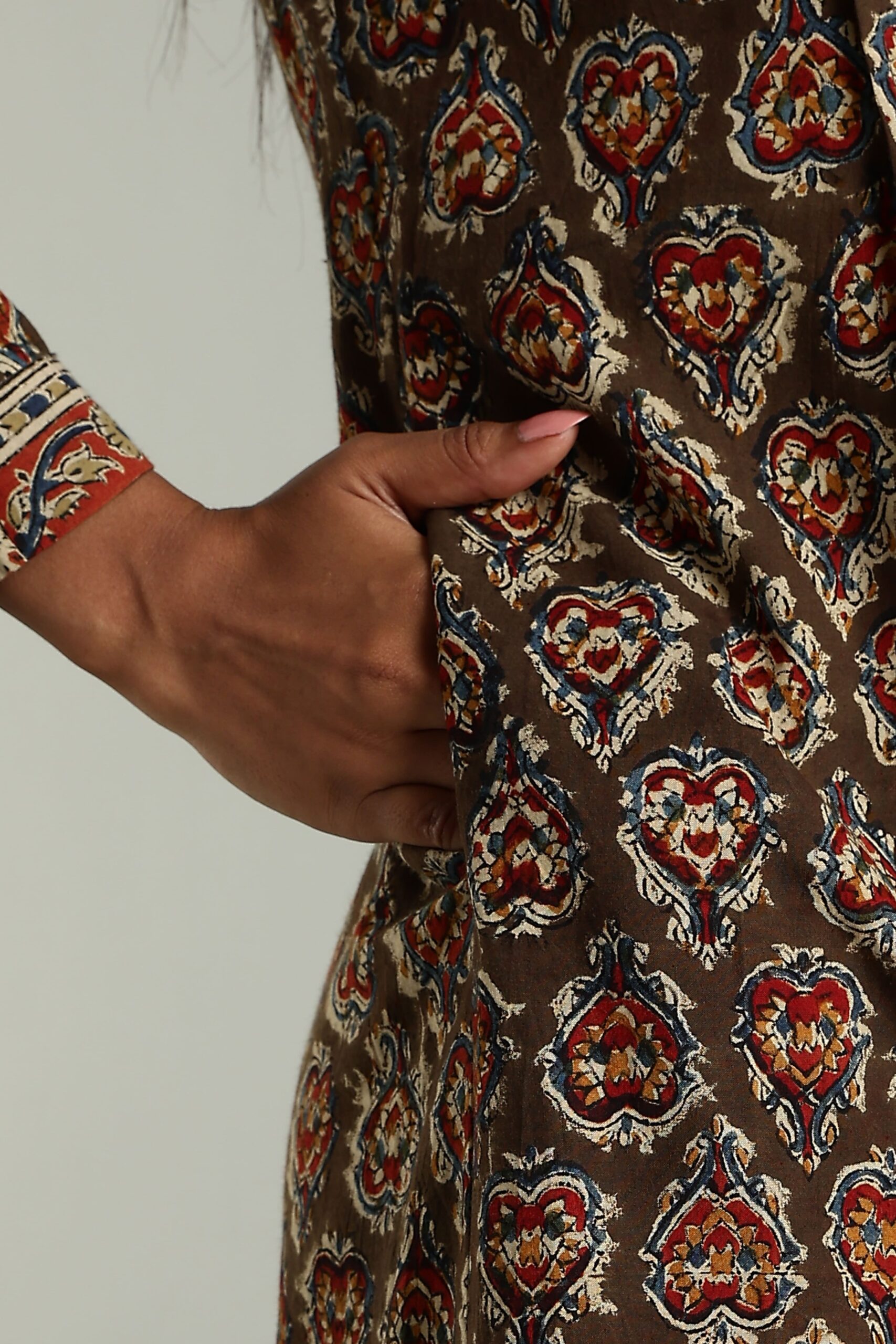 KALAMKARI KURTA PINTUCK -GREEN - Image 4