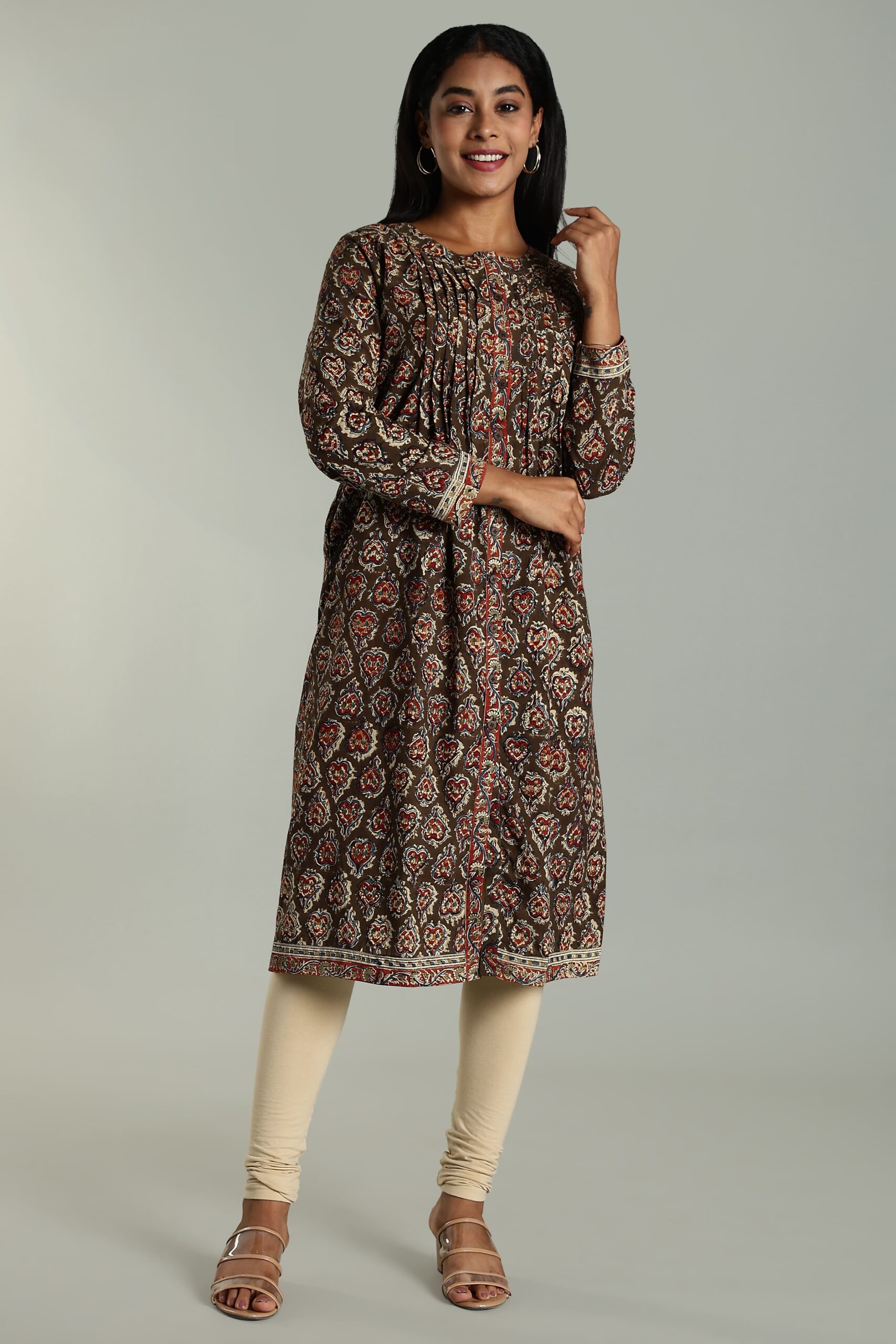 KALAMKARI KURTA PINTUCK -GREEN - Image 3