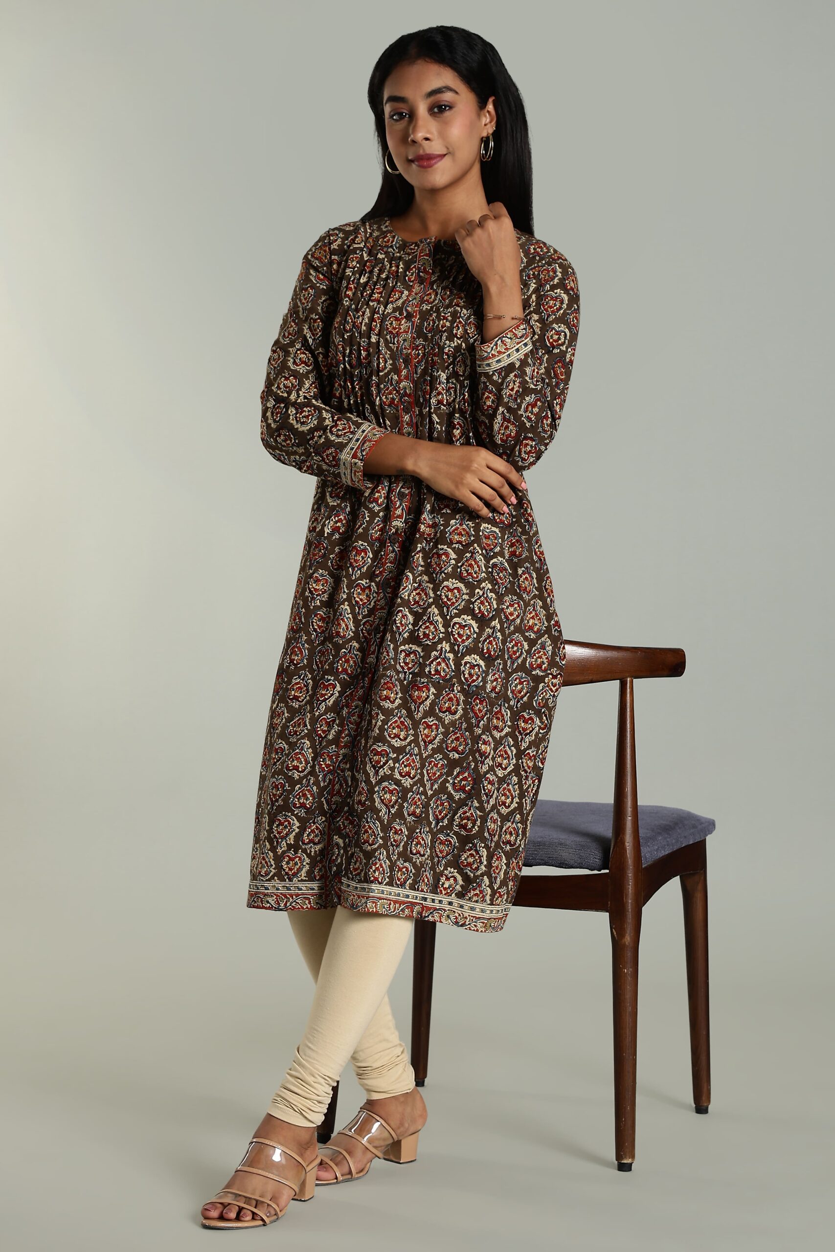 KALAMKARI KURTA PINTUCK -GREEN - Image 2