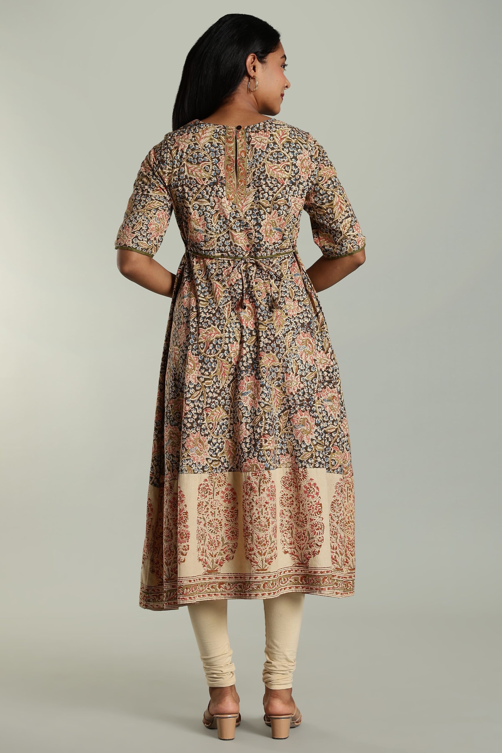 KALAMKARI KURTA ELBOW SLEEVE KALI & BORDER - GREEN - Image 2