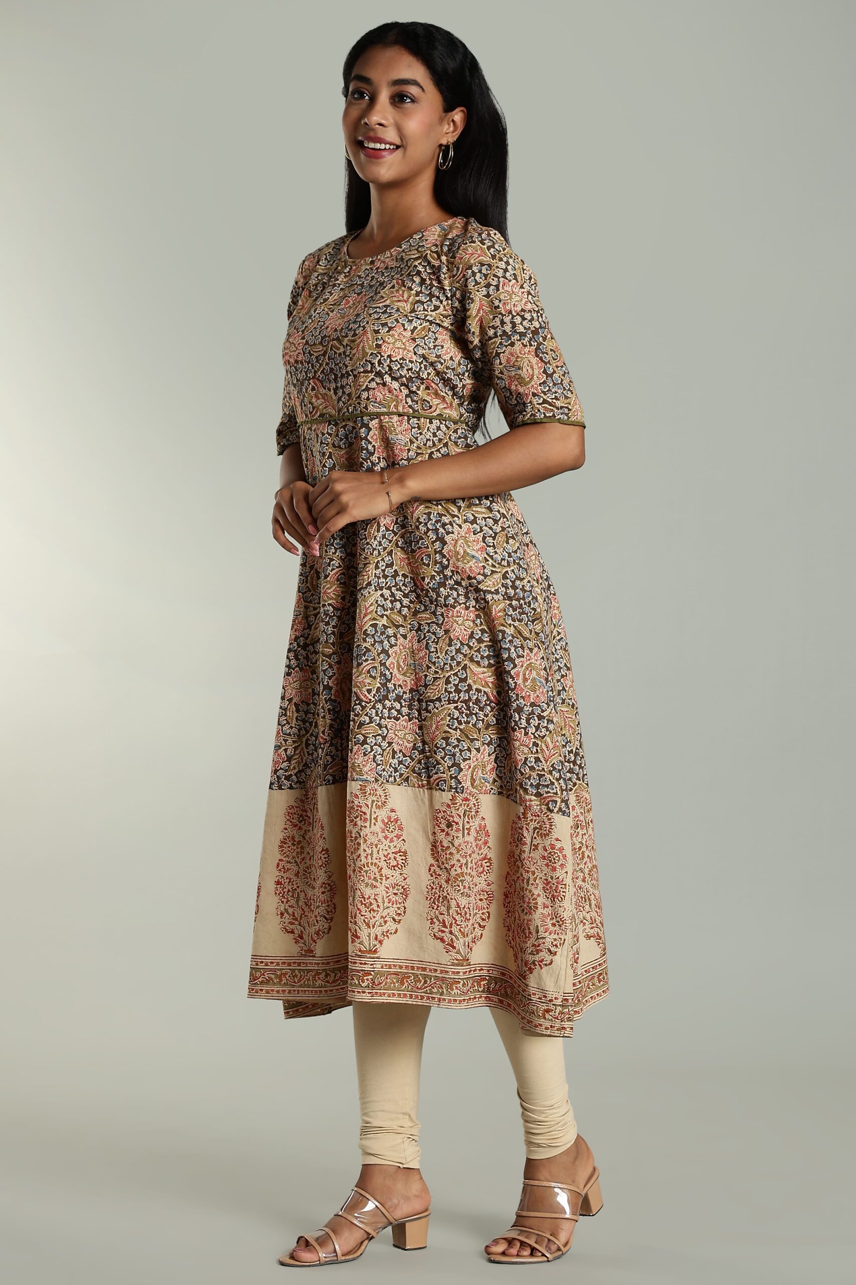 KALAMKARI KURTA ELBOW SLEEVE KALI & BORDER - GREEN - Image 5