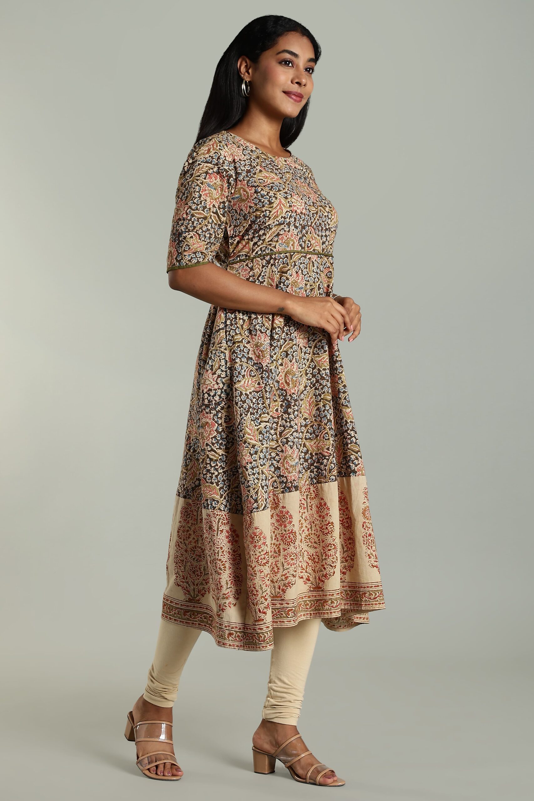 KALAMKARI KURTA ELBOW SLEEVE KALI & BORDER - GREEN - Image 6