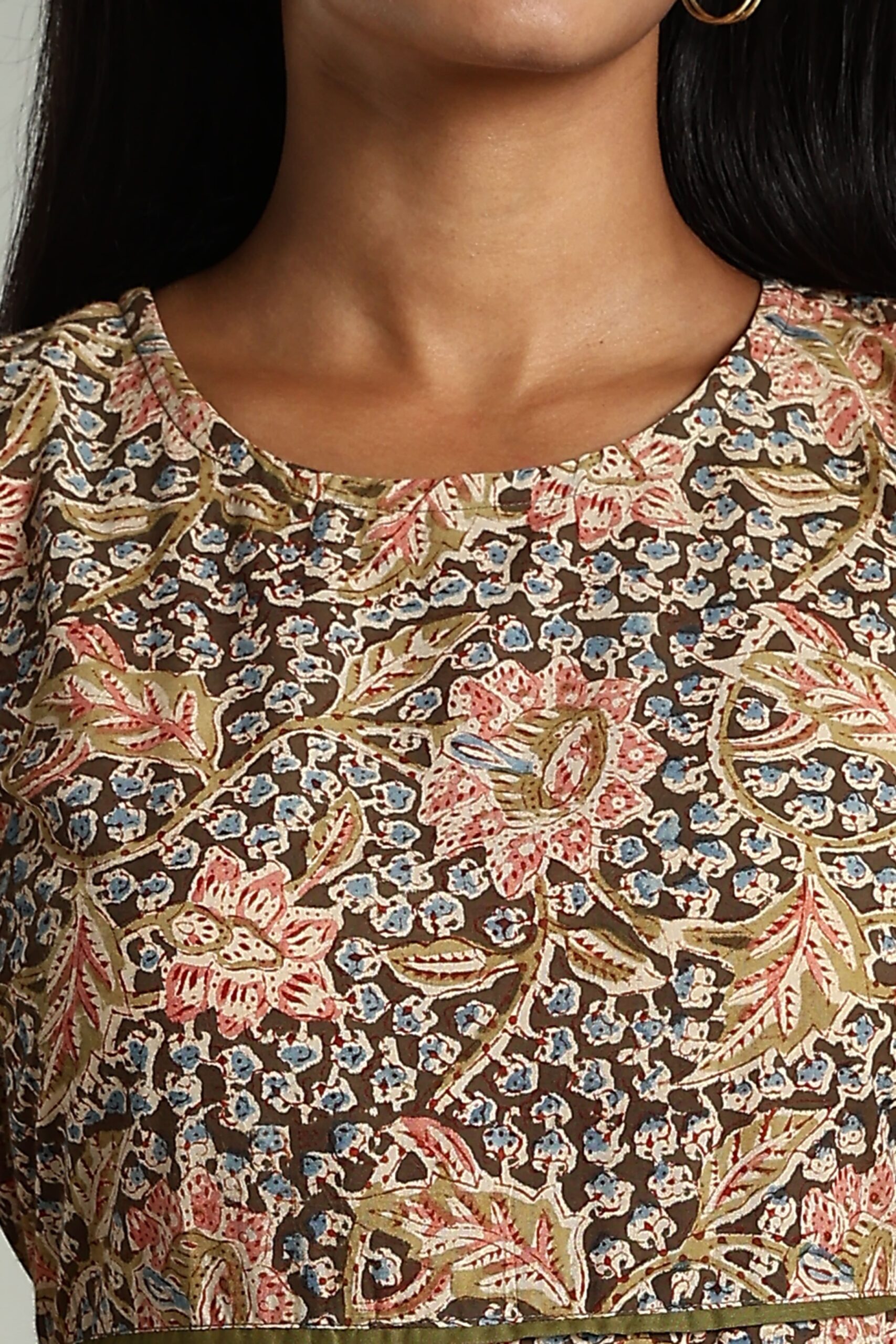 KALAMKARI KURTA ELBOW SLEEVE KALI & BORDER - GREEN - Image 3