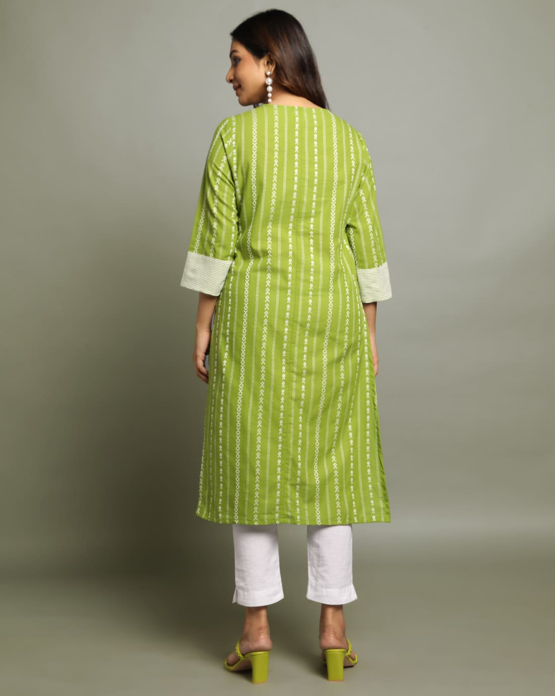 KURTA SOUTH C YOKE - GREEN - Image 3