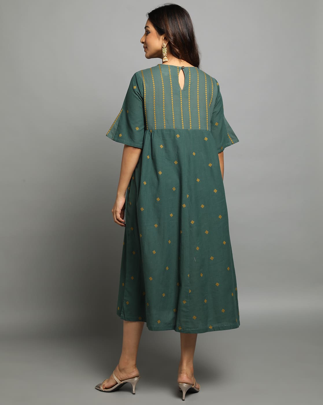 DRESS SOUTH C BELL SLEEVE - GREEN - Image 3